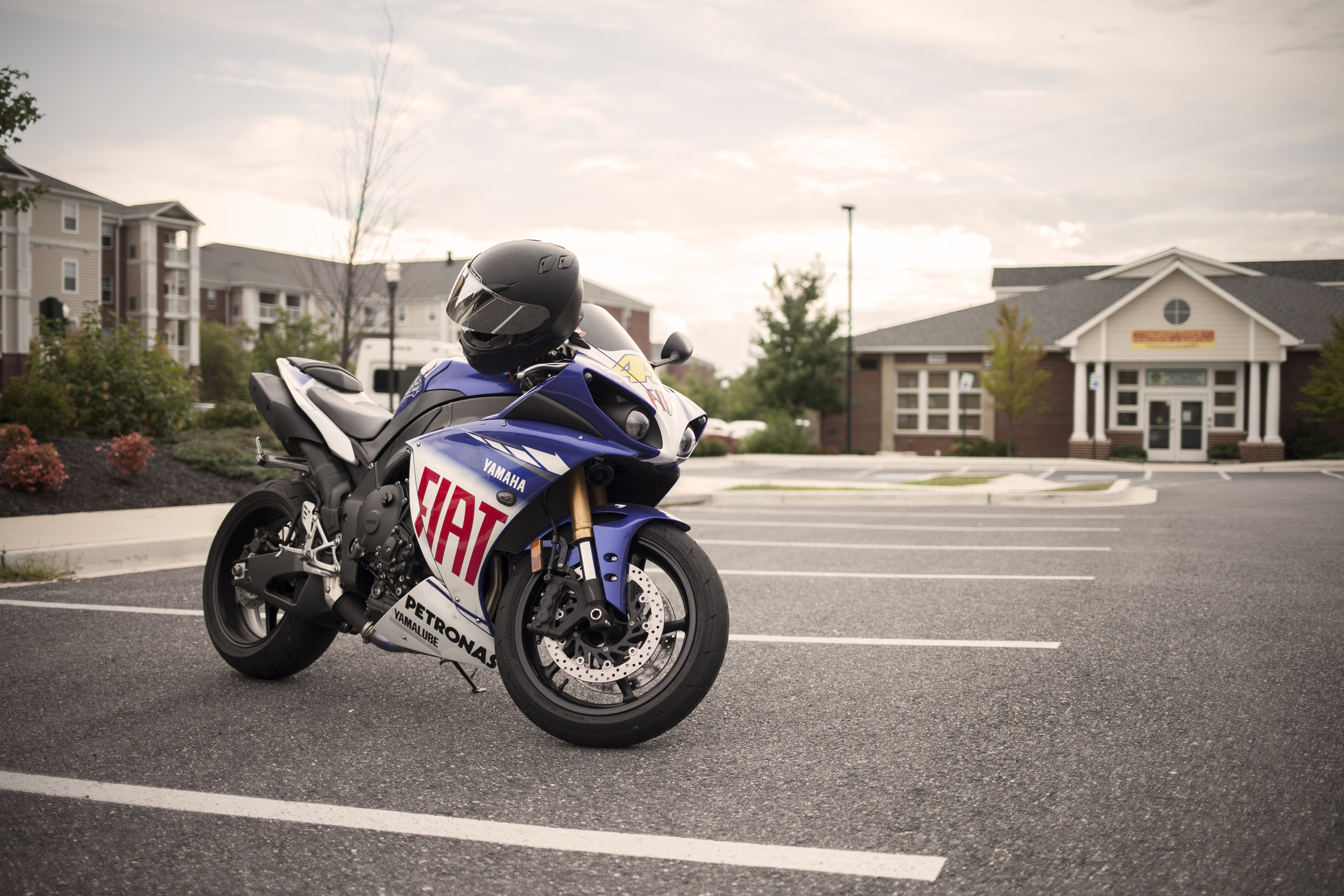 bike, headwear, sportbike, riding, marking, Yamaha, ride, built structure, sports helmet, architecture, transportation, land vehicle, one person, road, HD Wallpaper