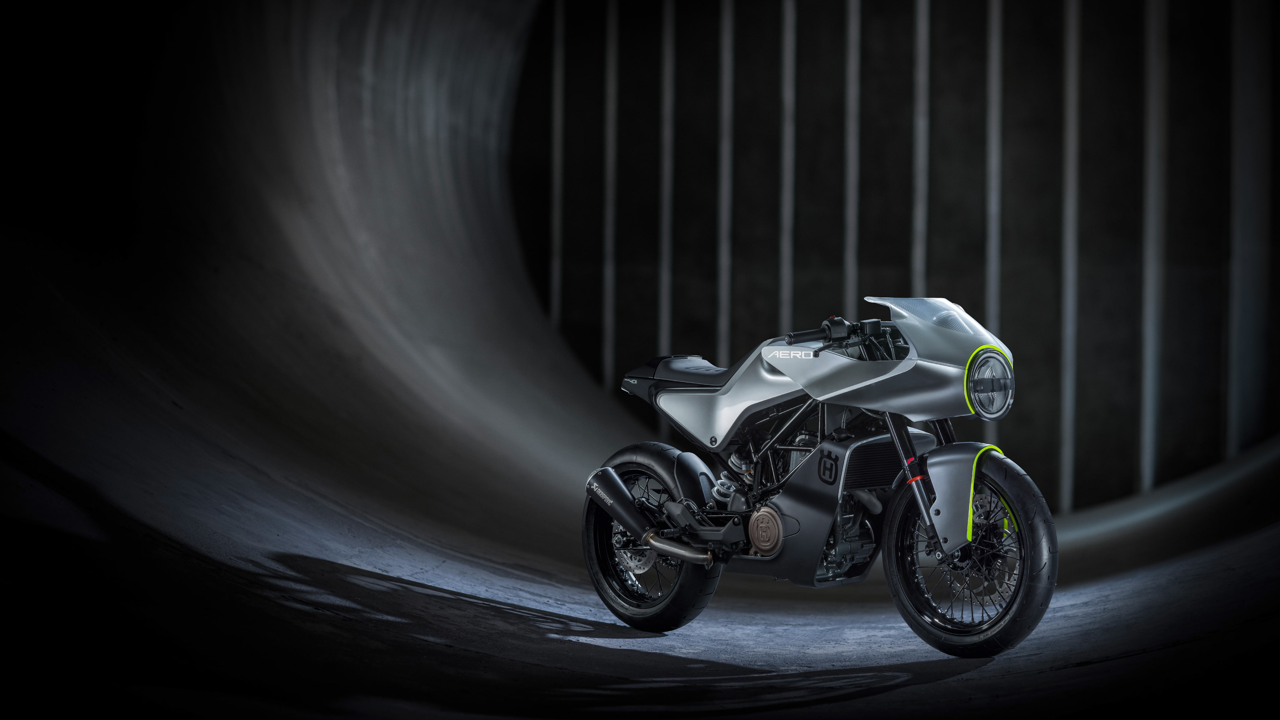close-up, sports race, 4K, no people, land vehicle, 2018, mode of transportation, black color, motorcycle, motor vehicle, motion, Husqvarna Vitpilen 401 Aero Concept, HD Wallpaper