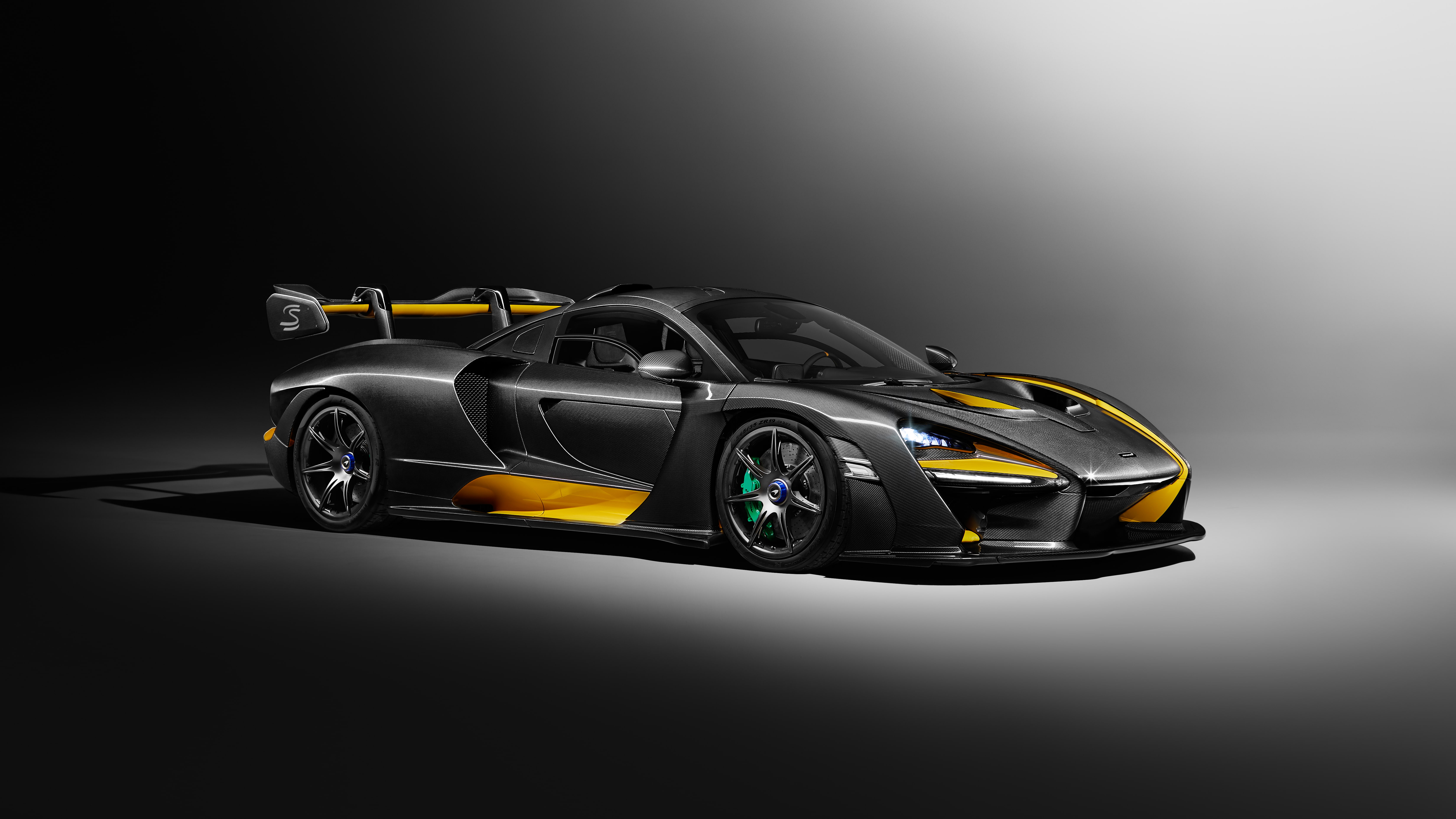 sports car, car, auto racing, luxury, professional sport, Carbon Theme, modern, McLaren Senna, copy space, shiny, racecar, single object, indoors, black background, HD Wallpaper