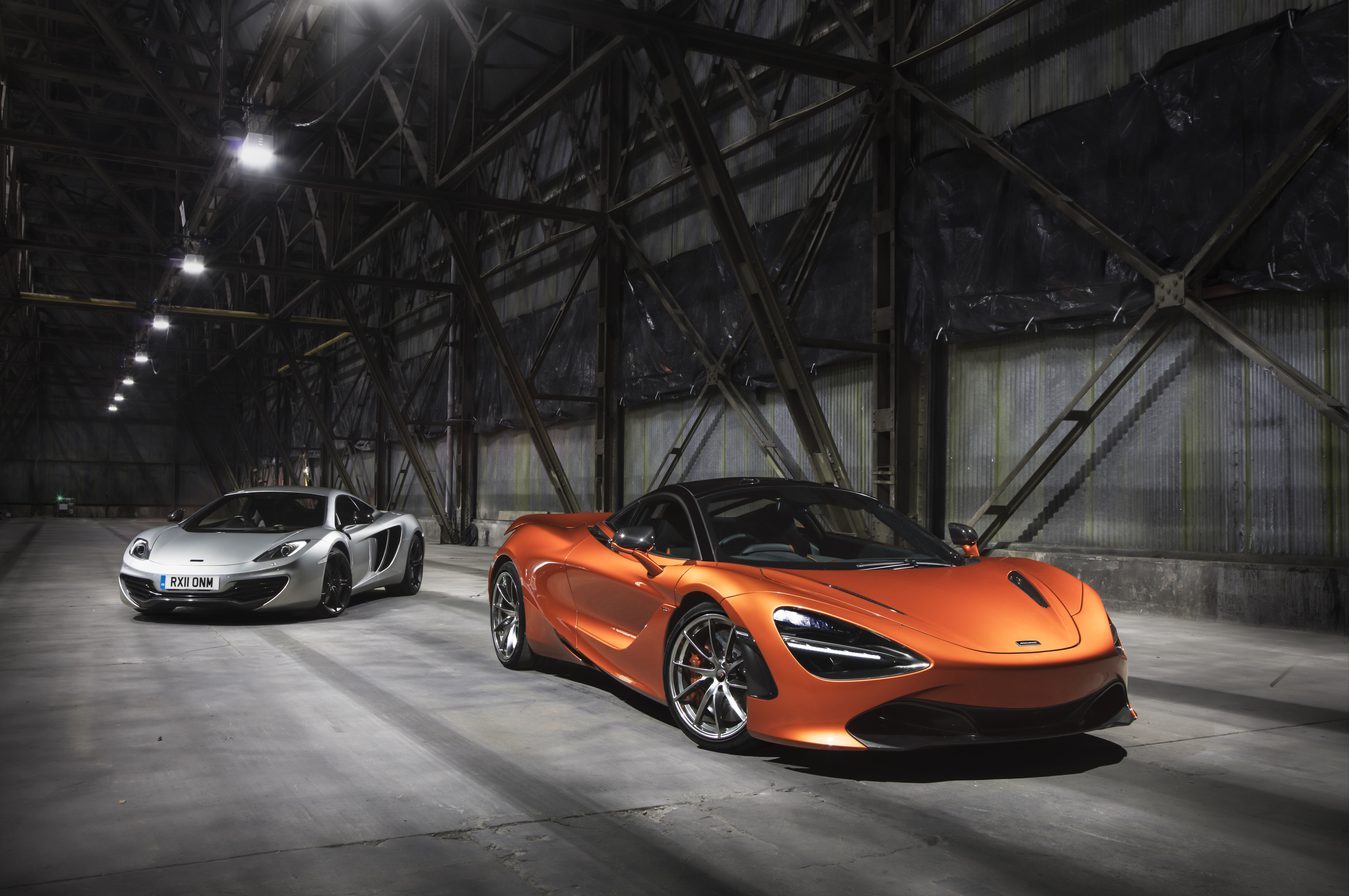 illuminated, 2018, luxury, outdoors, street, lighting equipment, motor vehicle, parking, 4K, land vehicle, mode of transportation, garage, car, city, orange color, HD Wallpaper