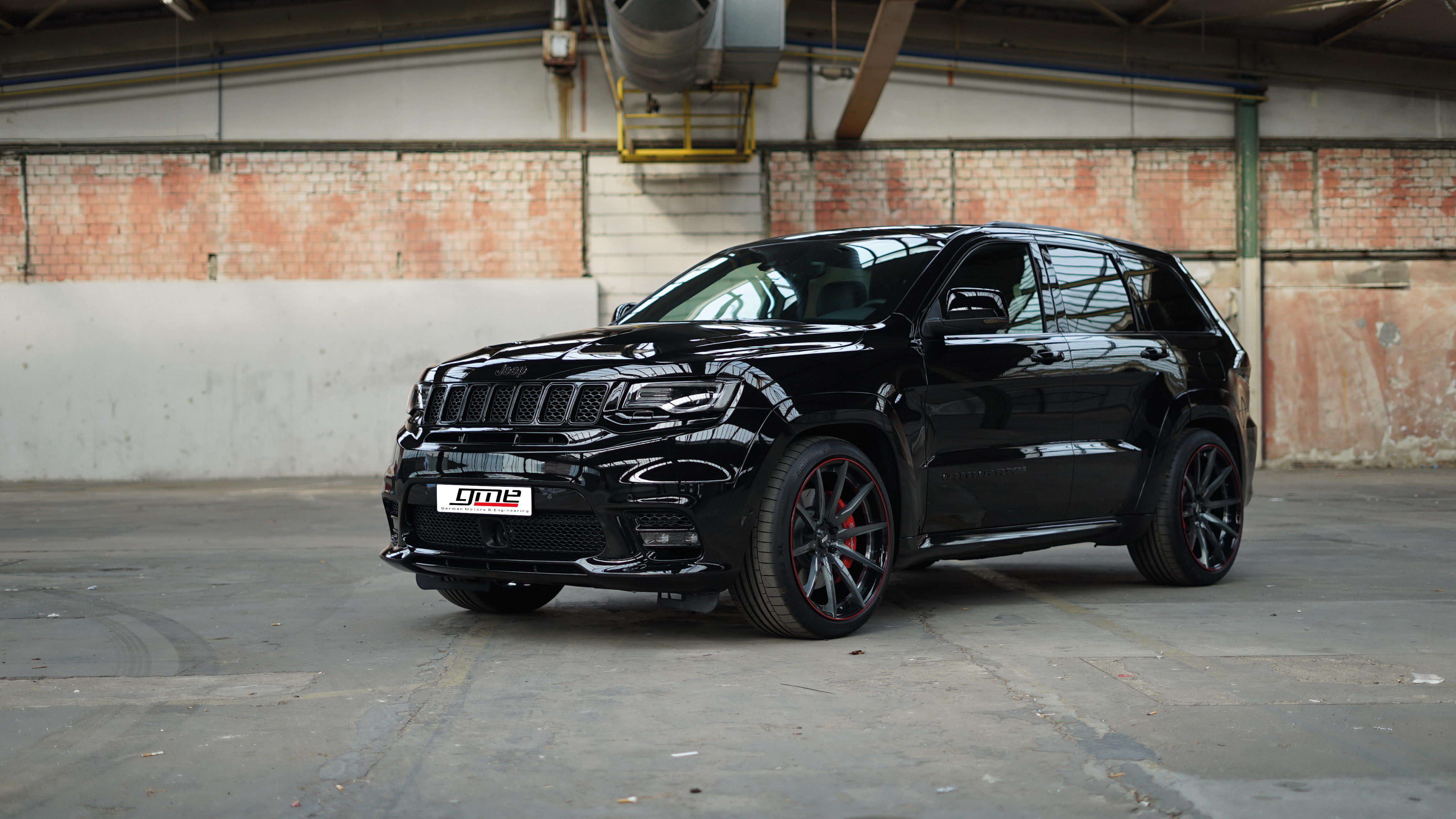 parking, wheel, flooring, indoors, mode of transportation, architecture, garage, 4K, jeep, red, brick, srt, day, grand, car, no people, wall - building feature, HD Wallpaper