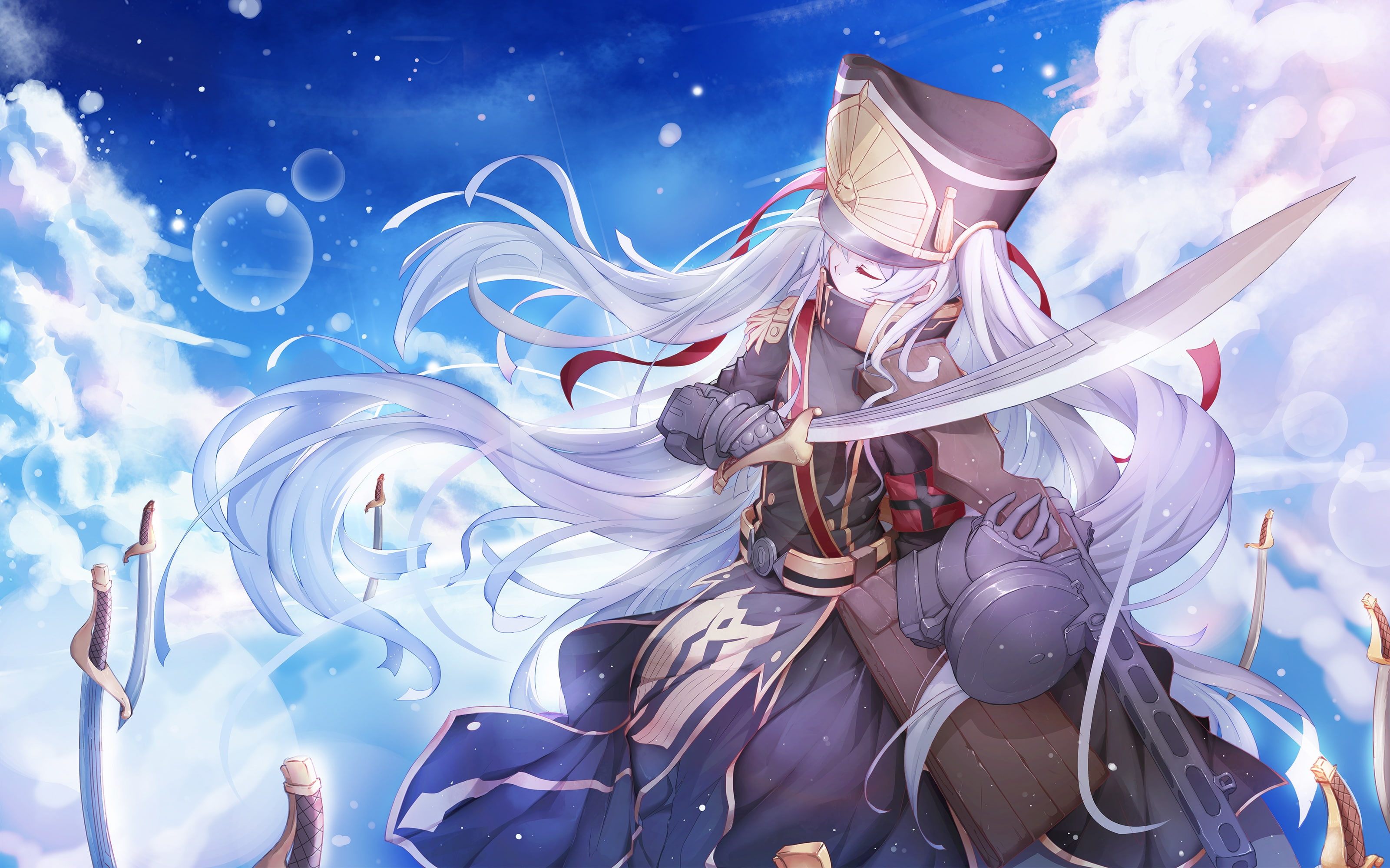 craft, representation, nature, illuminated, sky, celebration, 2K, Anime, festival, military uniform, blue, altair, event, animal representation, art and craft, HD Wallpaper