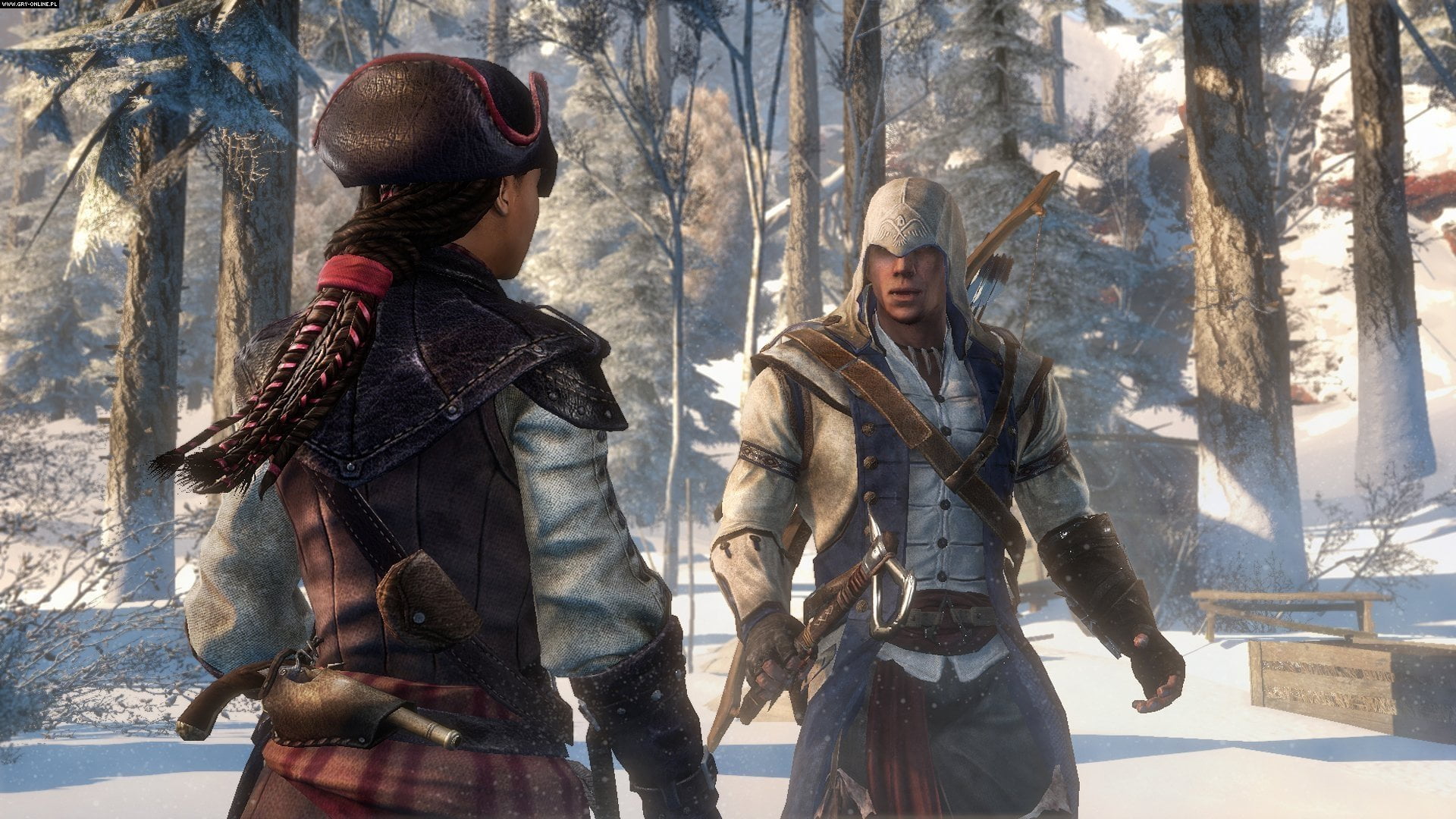 nature, real people, 1080P, clothing, standing, men, winter, togetherness, weapon, government, Assassins Creed III: Liberation, young men, adult, couple - relationship, HD Wallpaper