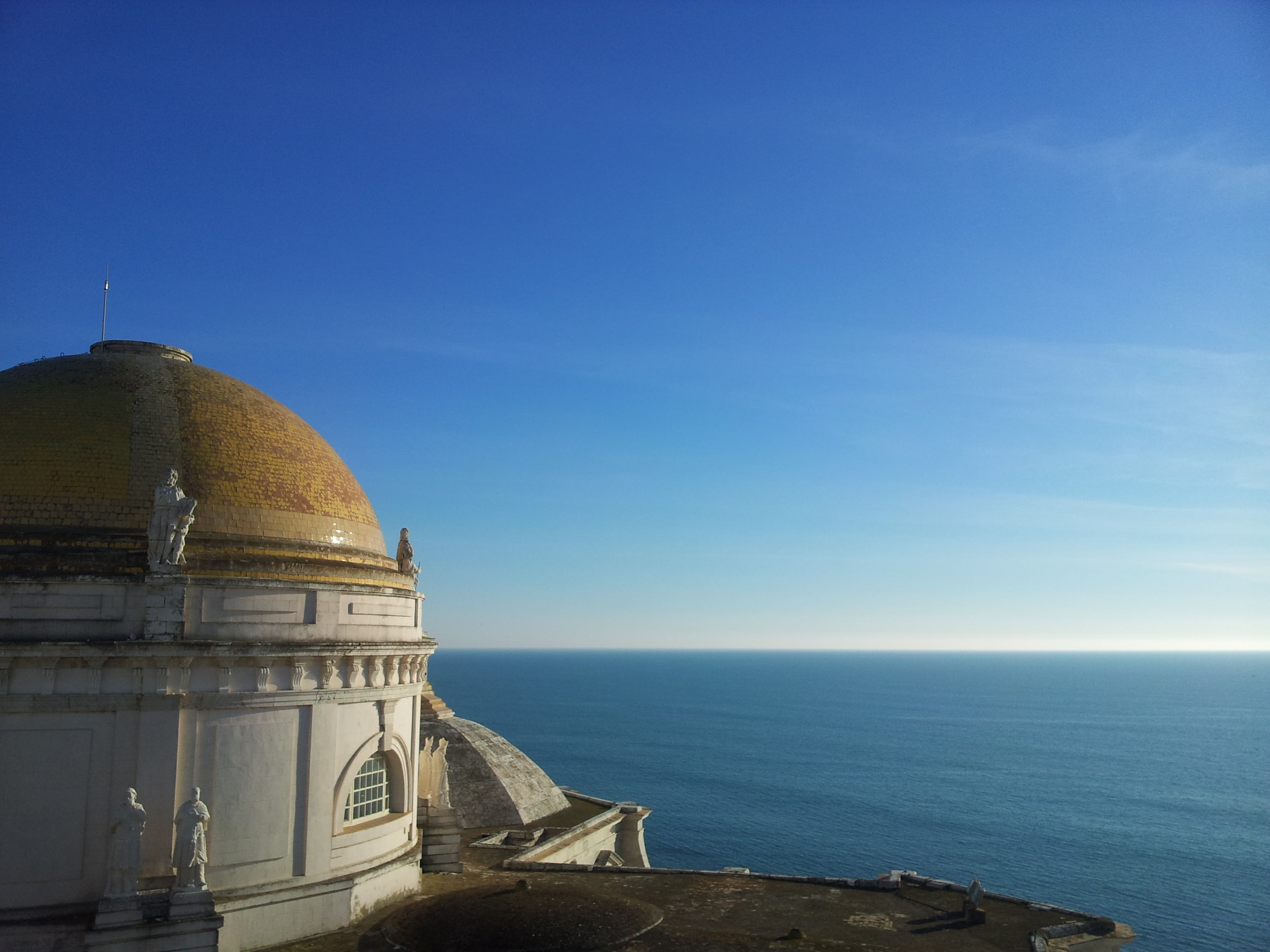 cadiz, horizon, water, sky, religion, sea view, day, liberating, clear sky, built structure, architecture, travel destinations, dome, postcard, horizon over water, HD Wallpaper