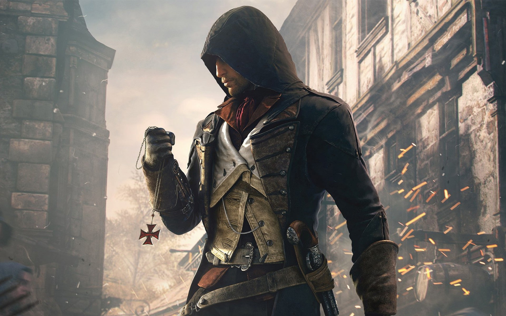 machine gun, clothing, military, weapon, day, men, building exterior, war, assassins creed unity arno dorian assassin paris video games, gun, one person, HD Wallpaper