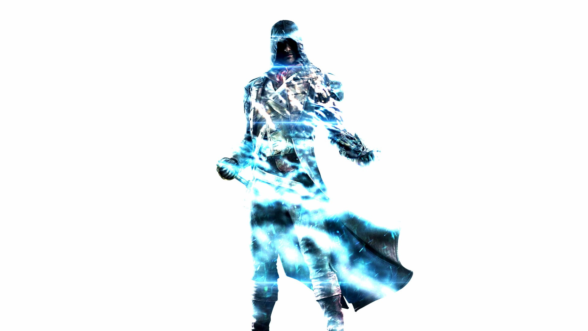 abstract, close-up, digital composite, white color, 1080P, art and craft, rear view, studio shot, cut out, unity assassins creed double exposure water flares white background 2d digital art arno dorian, HD Wallpaper