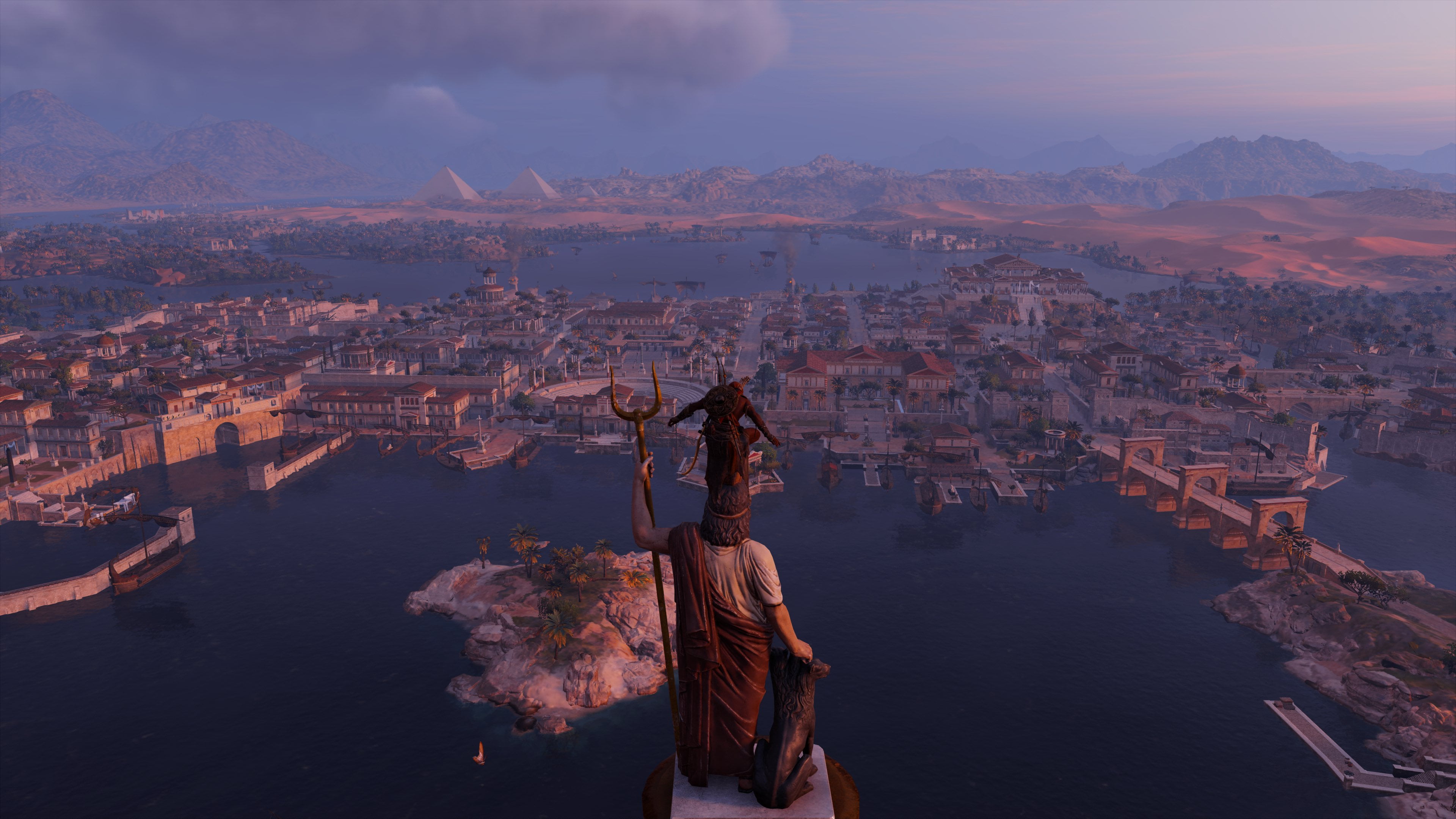 travel, city, 4K, cityscape, belief, built structure, Assassins Creed, architecture, Assassins Creed: Origins, building exterior, water, one person, travel destinations, HD Wallpaper