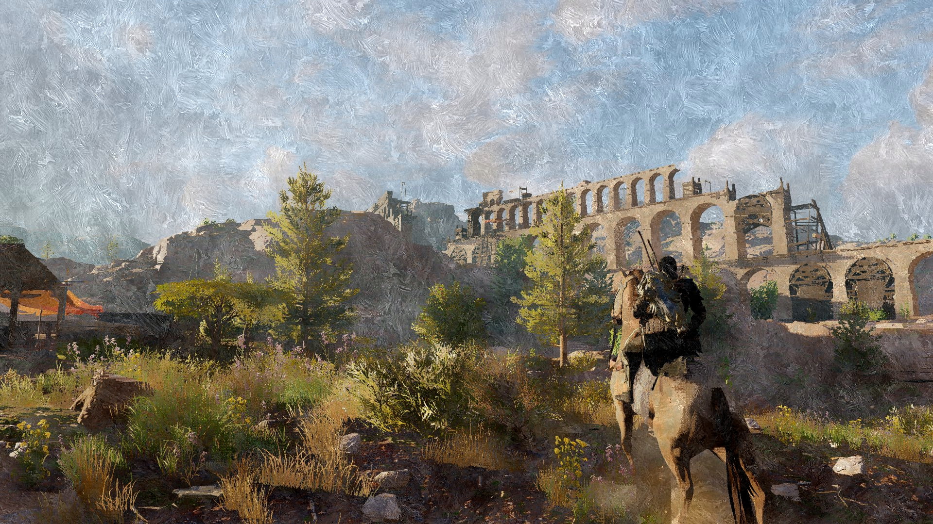 ruined, built structure, nature, day, 1080P, tree, travel, Assassins Creed: Origins, building, mammal, ancient civilization, animal, ancient, Origins, HD Wallpaper