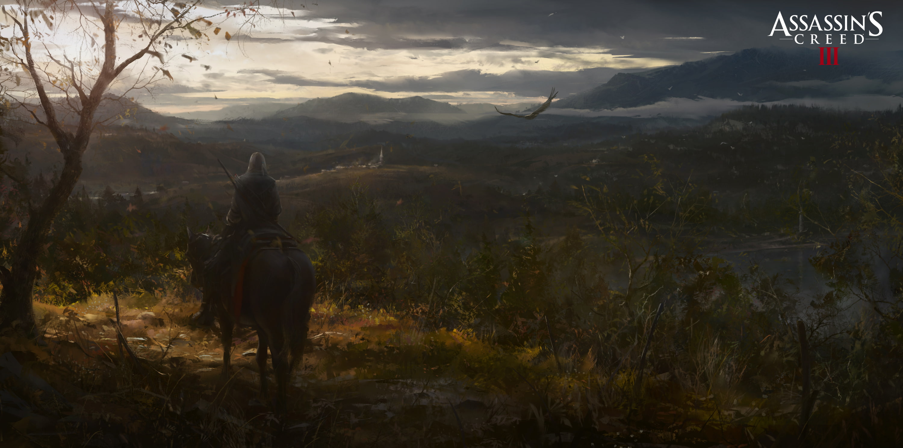 outdoors, one animal, tranquility, tree, one person, nature, leisure activity, 2K, assassin, sky, lifestyles, mountain, Conor, Connor Kenway[, standing, HD Wallpaper