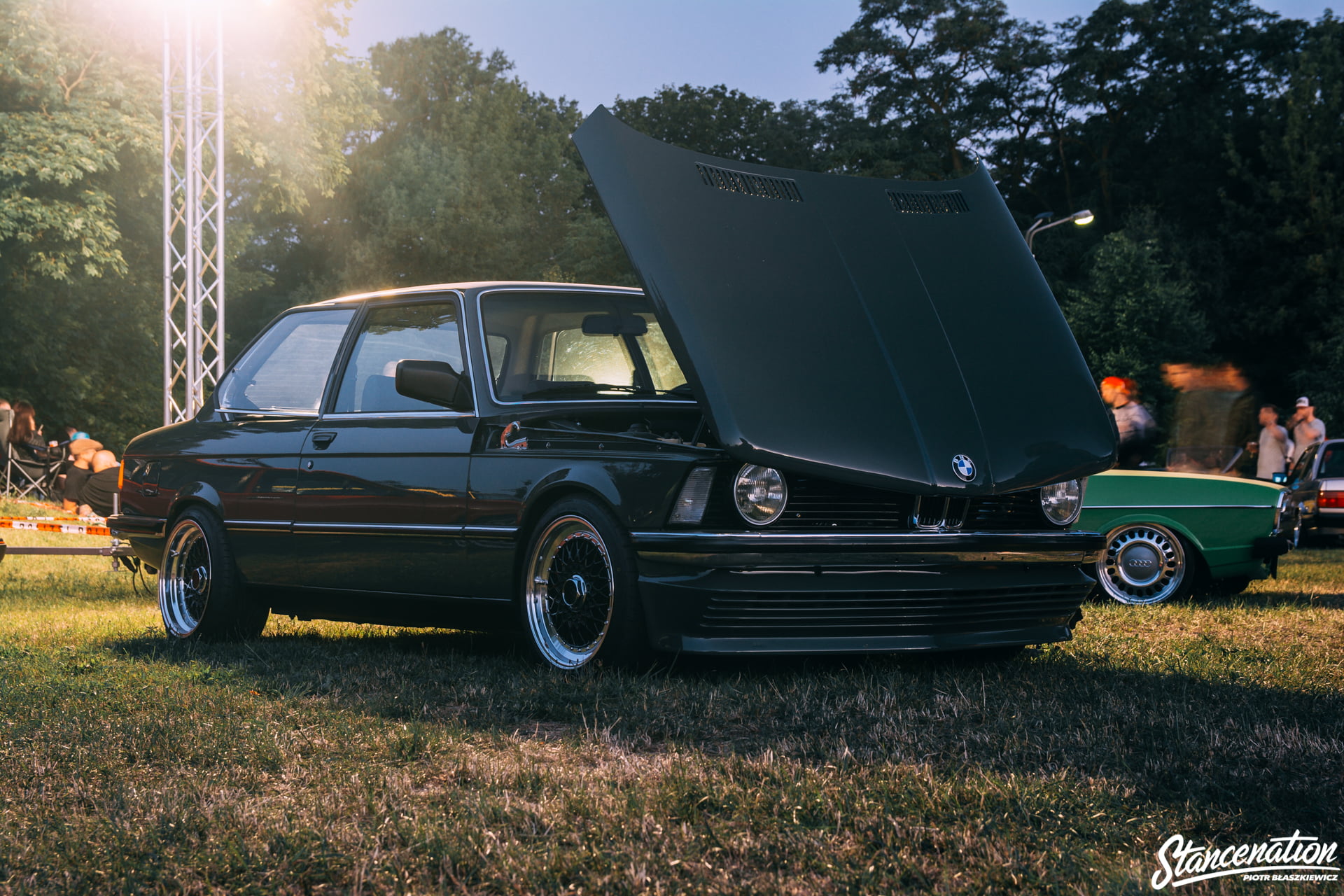 sky, motor vehicle, BMW, 1080P, land, tree, plant, grass, land vehicle, transportation, stationary, vehicle, sunbeam, sunlight, BMW 1800, Stance, mode of transportation, HD Wallpaper
