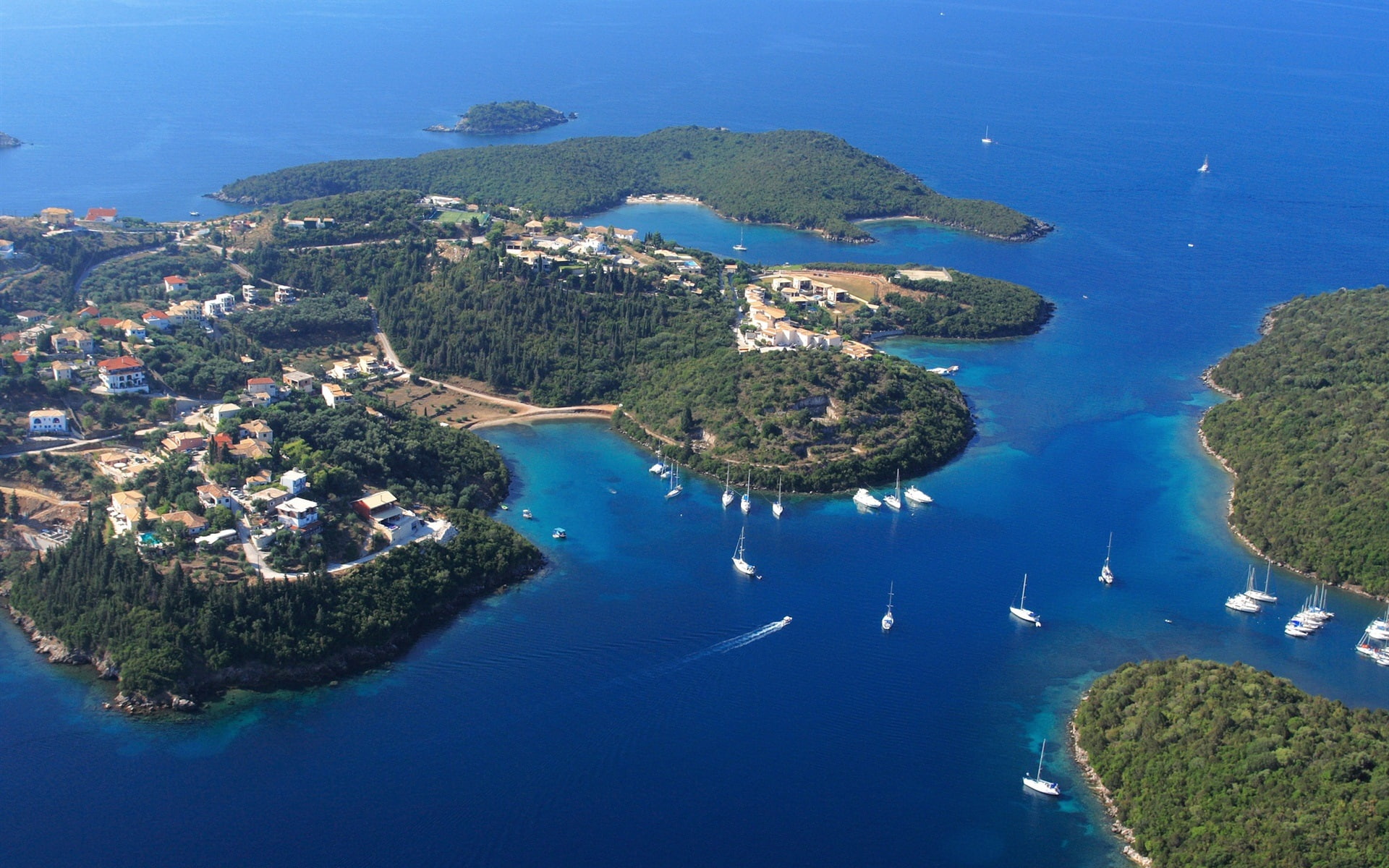 Sivota, Coast, Sea, 1080P, Blue, Islands, Yachts, Greece, HD Wallpaper
