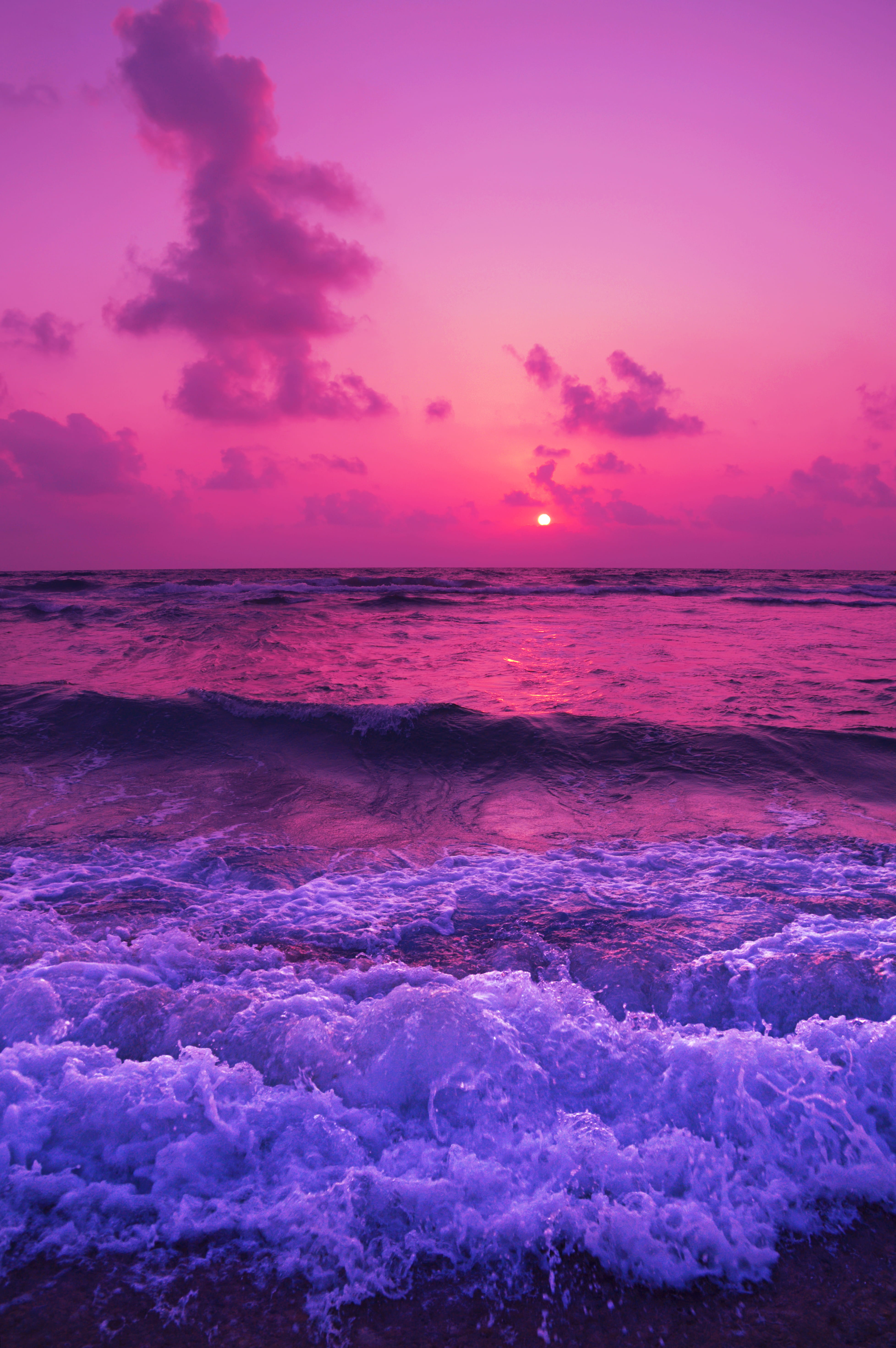 purple, water, skyporn, surfing, outdoors, pink, tranquility, ocean, tranquil scene, 5K, idyllic, power in nature, sky, beauty in nature, digital composite, Phone HD Wallpaper