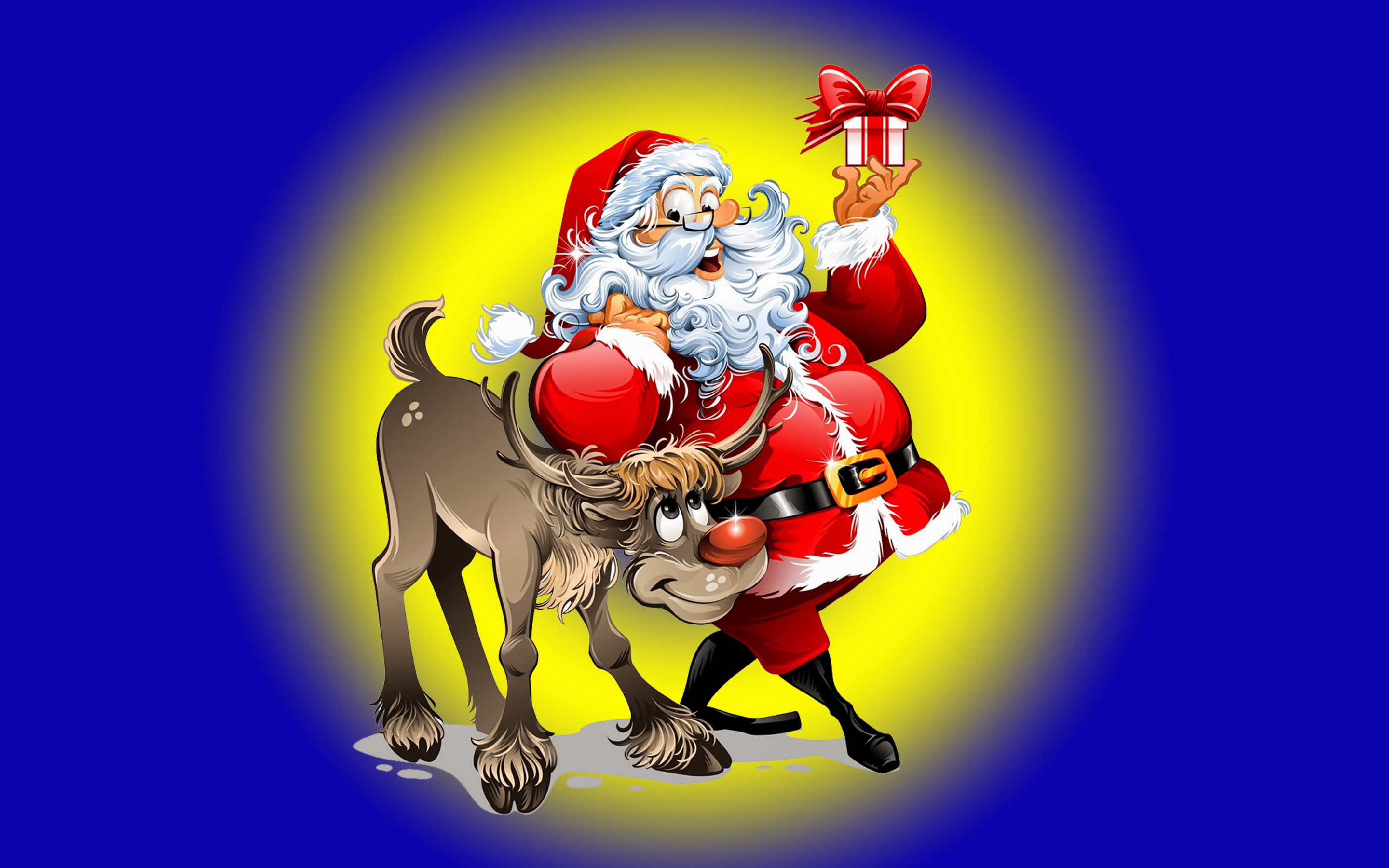  desktop, 2K, mobile, art and craft, christmas, copy space, santa, pc, close-up, phones, tablet, blue background, costume, reindeer, yellow, HD Wallpaper