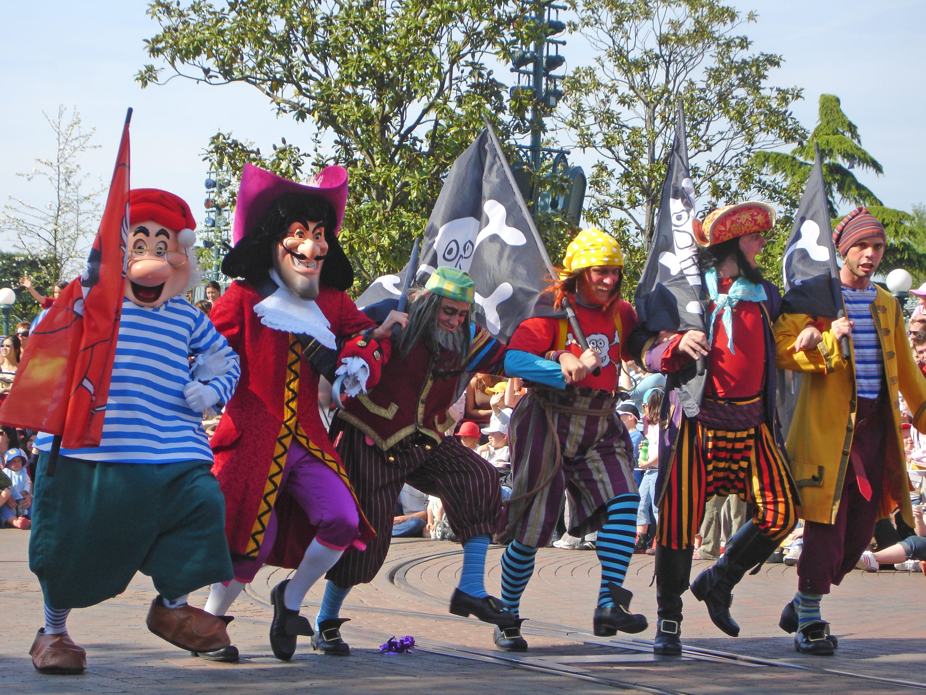 disney parade, clothing, group, leisure activity, 2K, cultures, theme, disneyland paris, arts culture and entertainment, front view, performance, pirate, HD Wallpaper