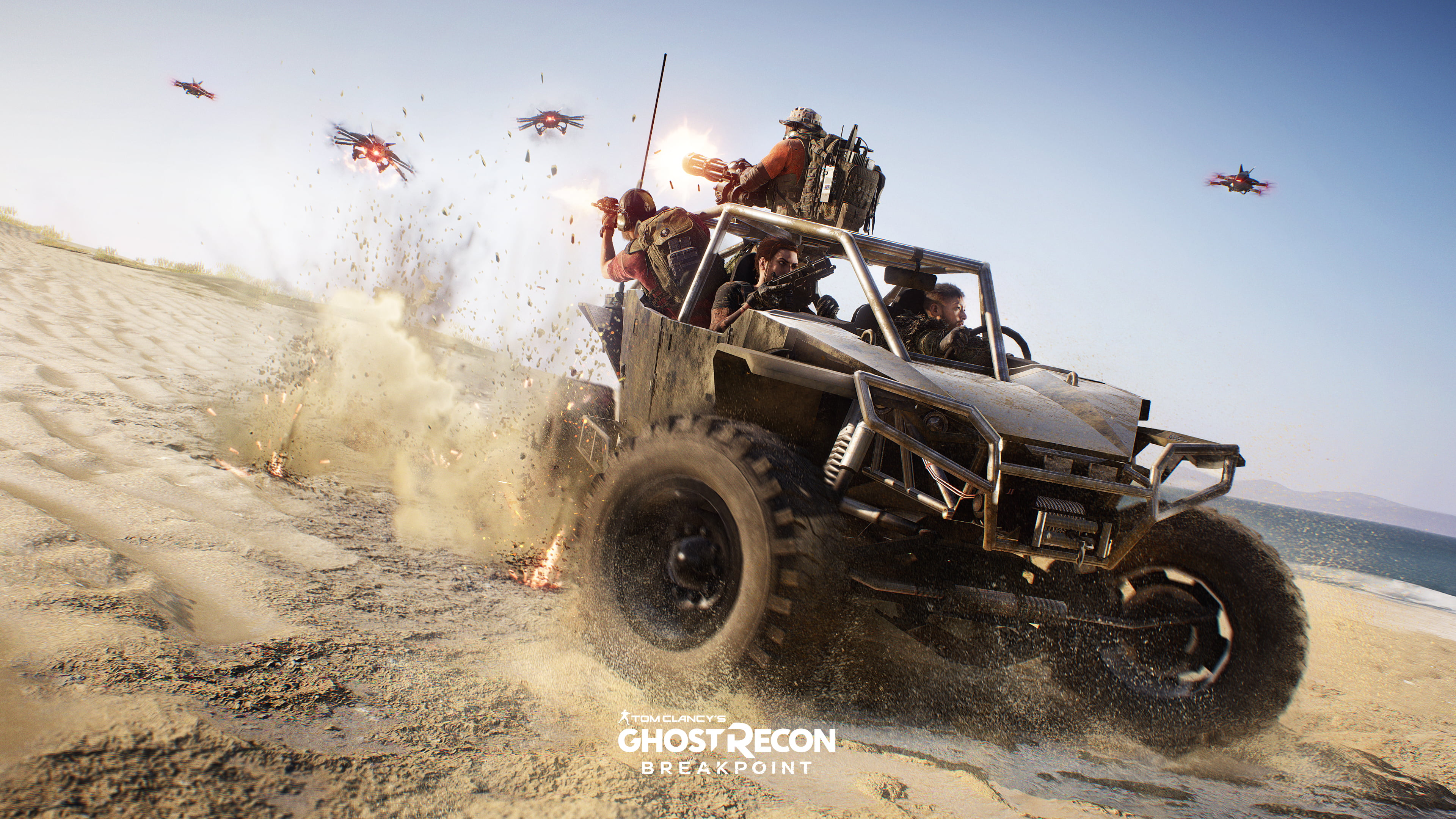 Gun, Tom Clancys Ghost Recon Breakpoint, Tom Clancys, Dune Buggy, Beach, 4K, HD Wallpaper