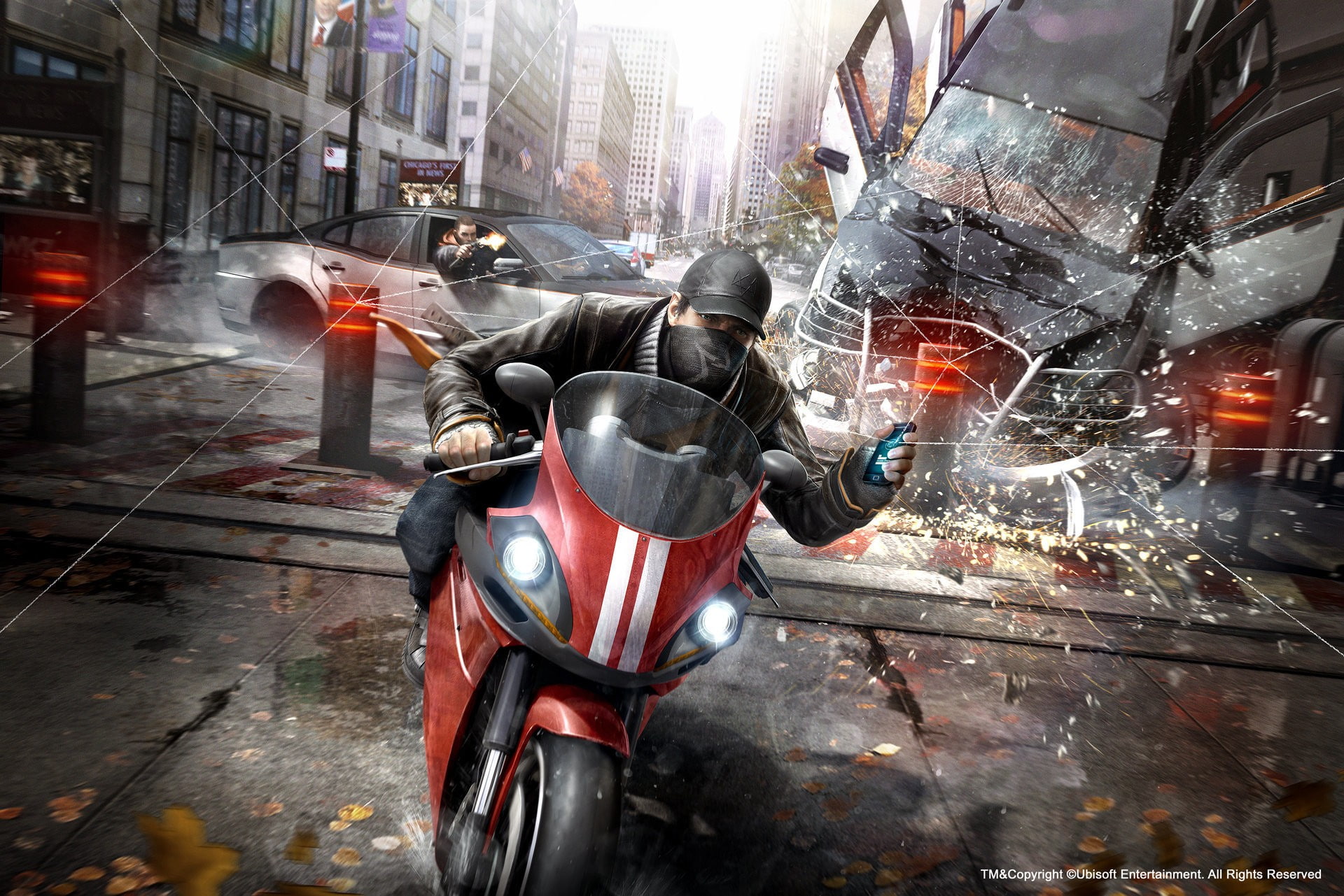 bike, 1080P, illustration, motorcycle, man, red, motorcycle accident, black, sports, Watchdogs, accident, HD Wallpaper