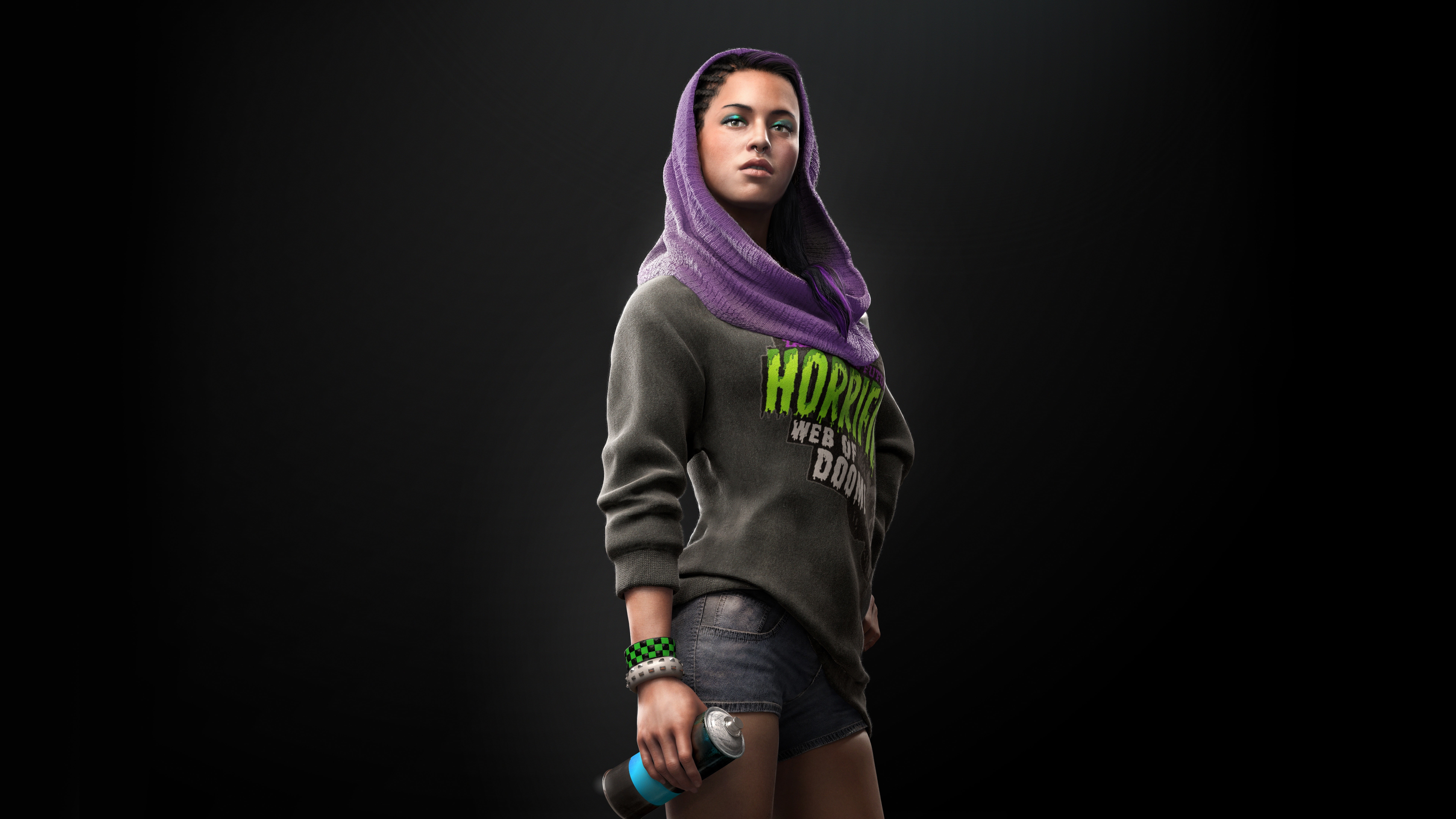 holding, green, PlayStation 3, black, shirt, sports, plastic, wearing, bottle, Xbox One, 8K, woman, sleeved, Watch Dogs 2, gray, sitara, PlayStation 4, HD Wallpaper