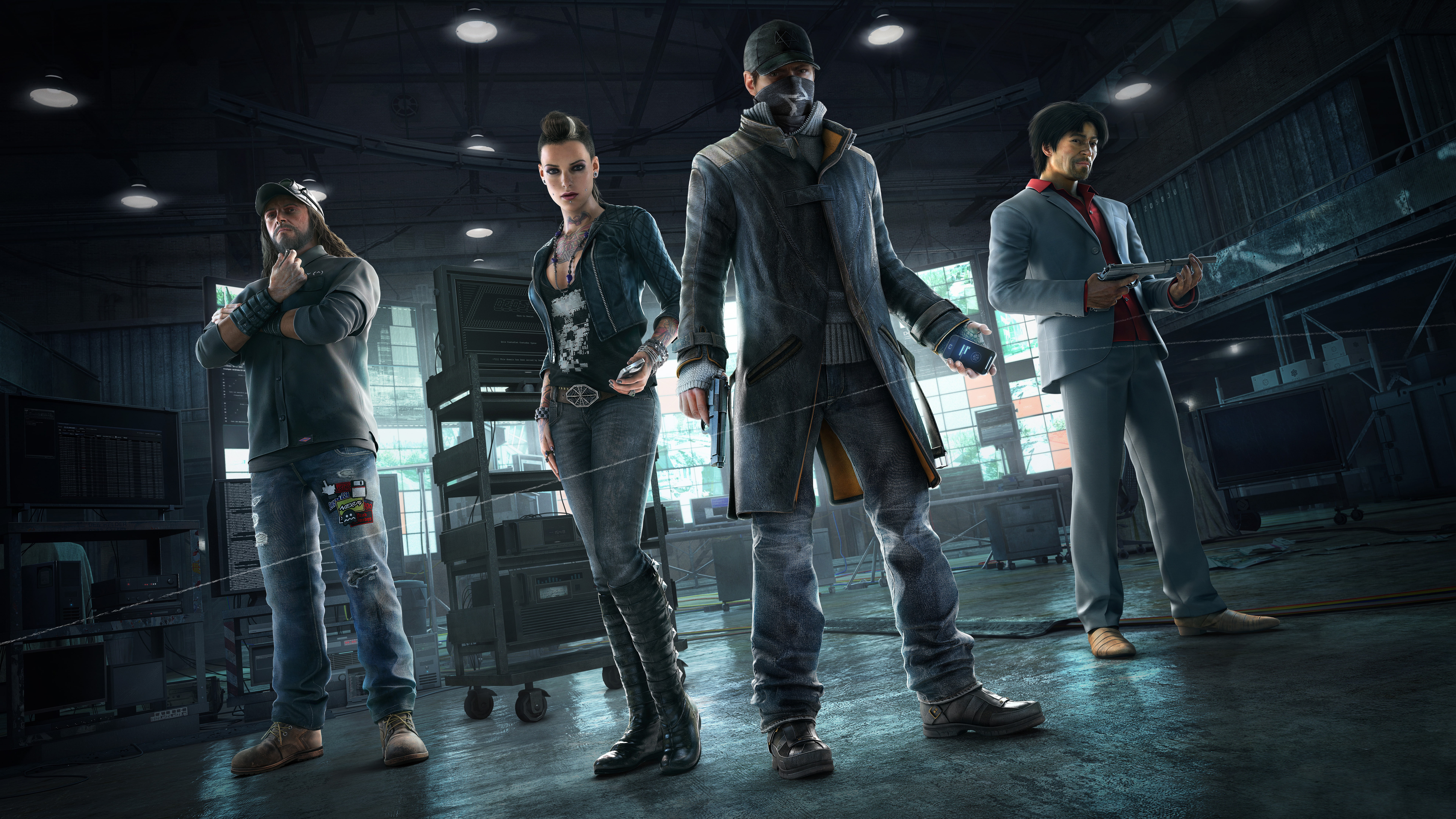 Aiden Pearce, 8K, bottoms, black, people, fictional, character, Watch Dogs, Clara Lille, wearing, top, 8K, group, HD Wallpaper
