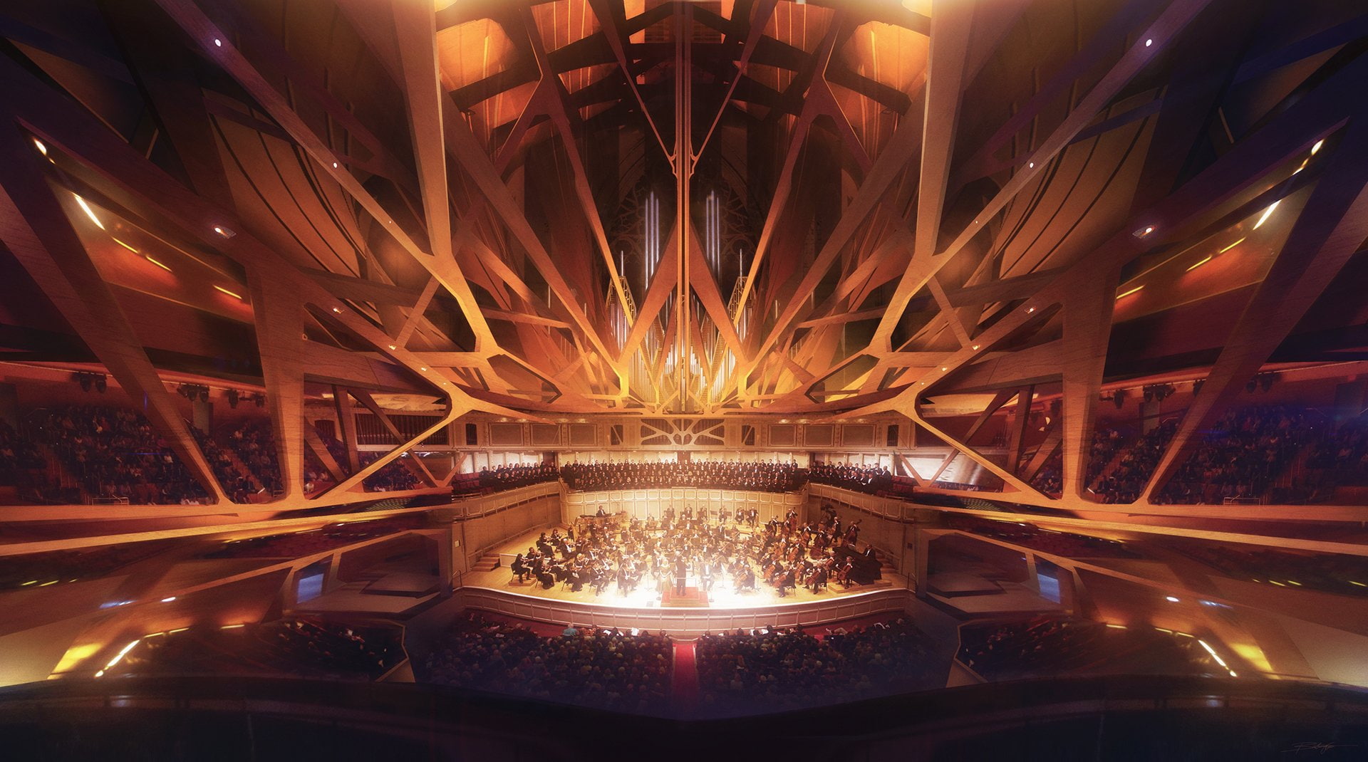 Futuristic, Sci Fi, Music, Crowd, Orchestra, 1080P, Concert Hall, HD Wallpaper