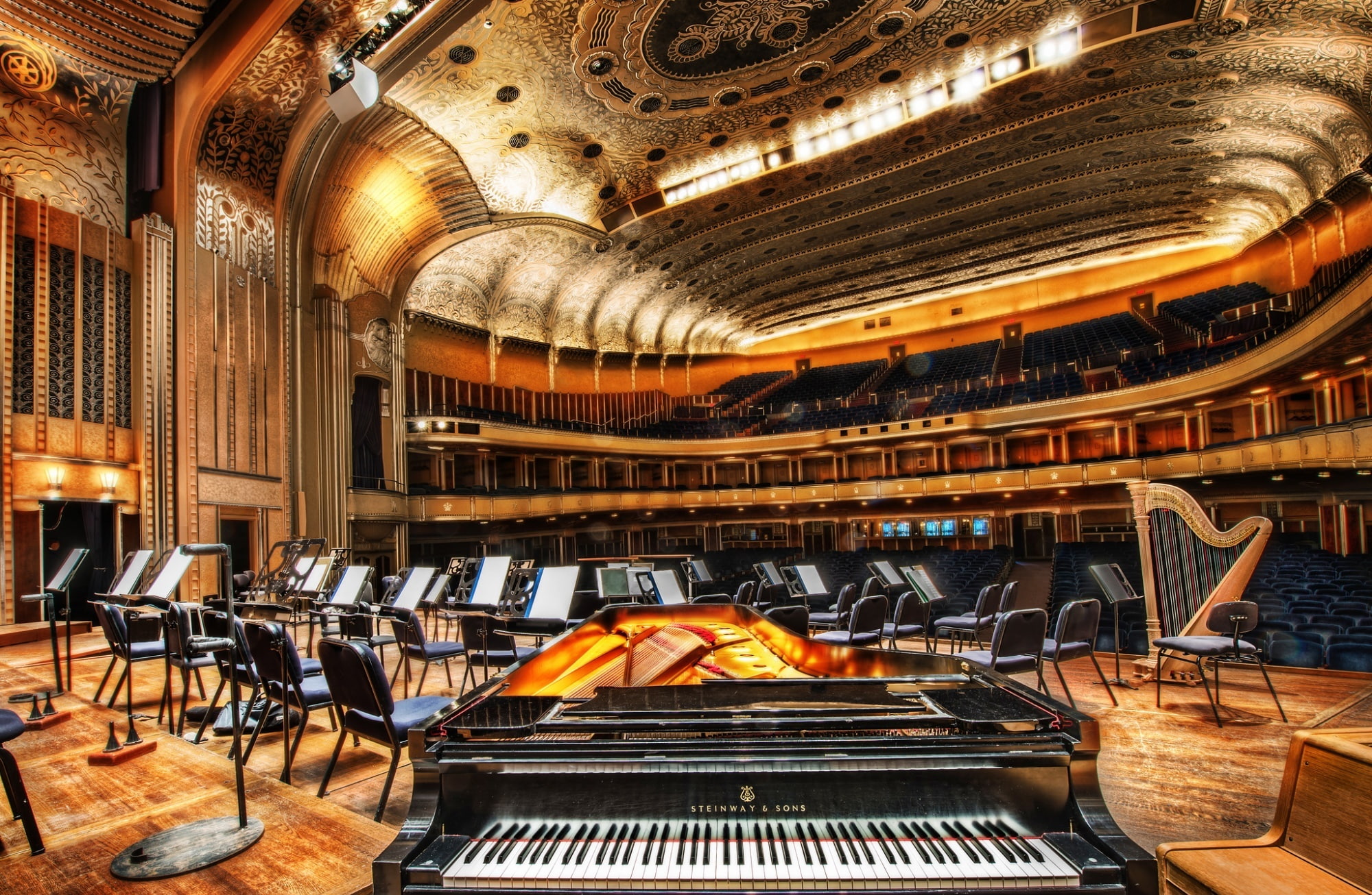 severance, Architecture, bookshelf, indoors, table, black, Hall, arrangement, stage, 1080P, absence, Piano, large group of objects, comfortable, no people, HD Wallpaper