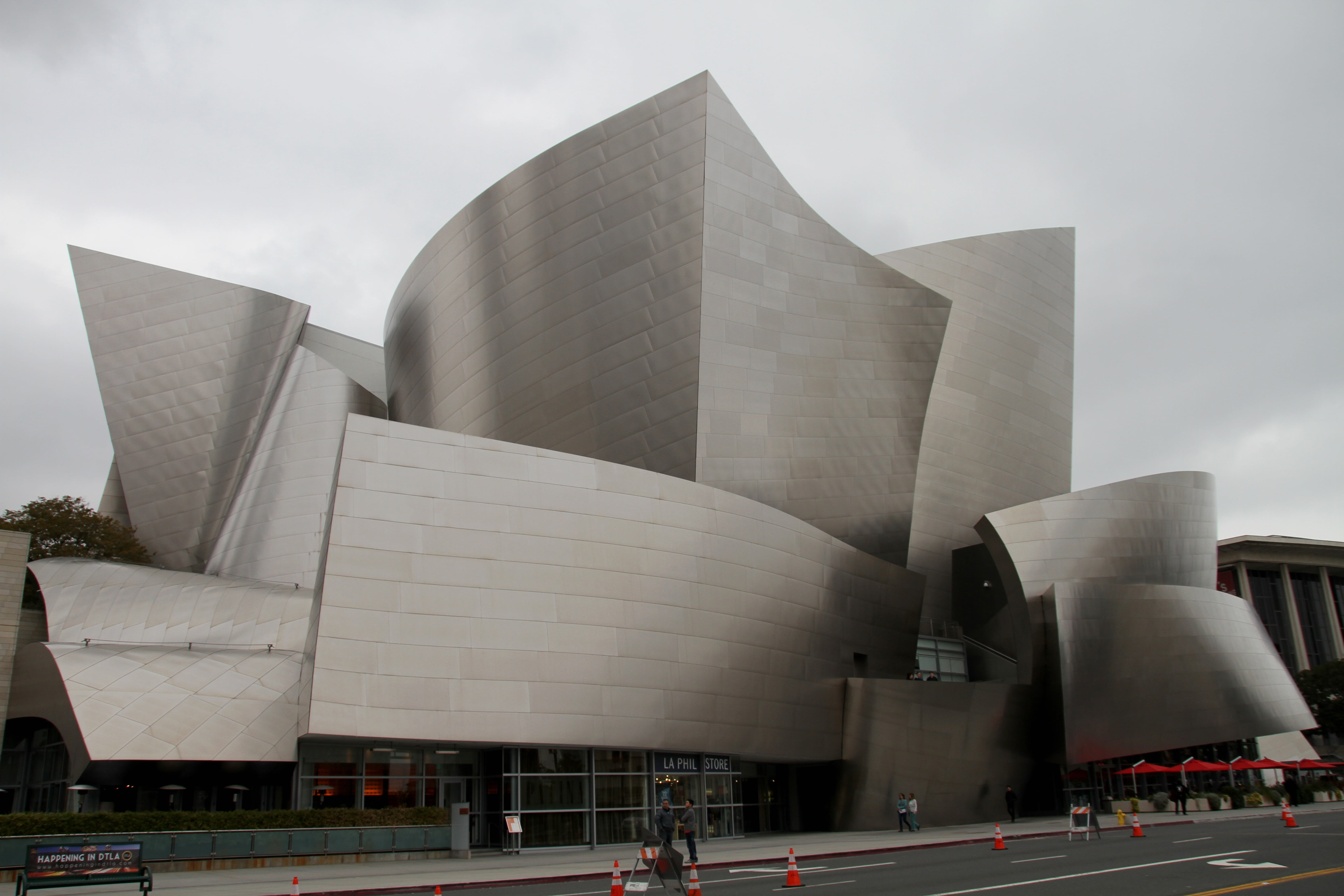 cityscape, urban, downtown, travel, walt disney, painted, los angeles, concert hall, 5K, built structure, outdoors, building exterior, day, sky, transportation, HD Wallpaper