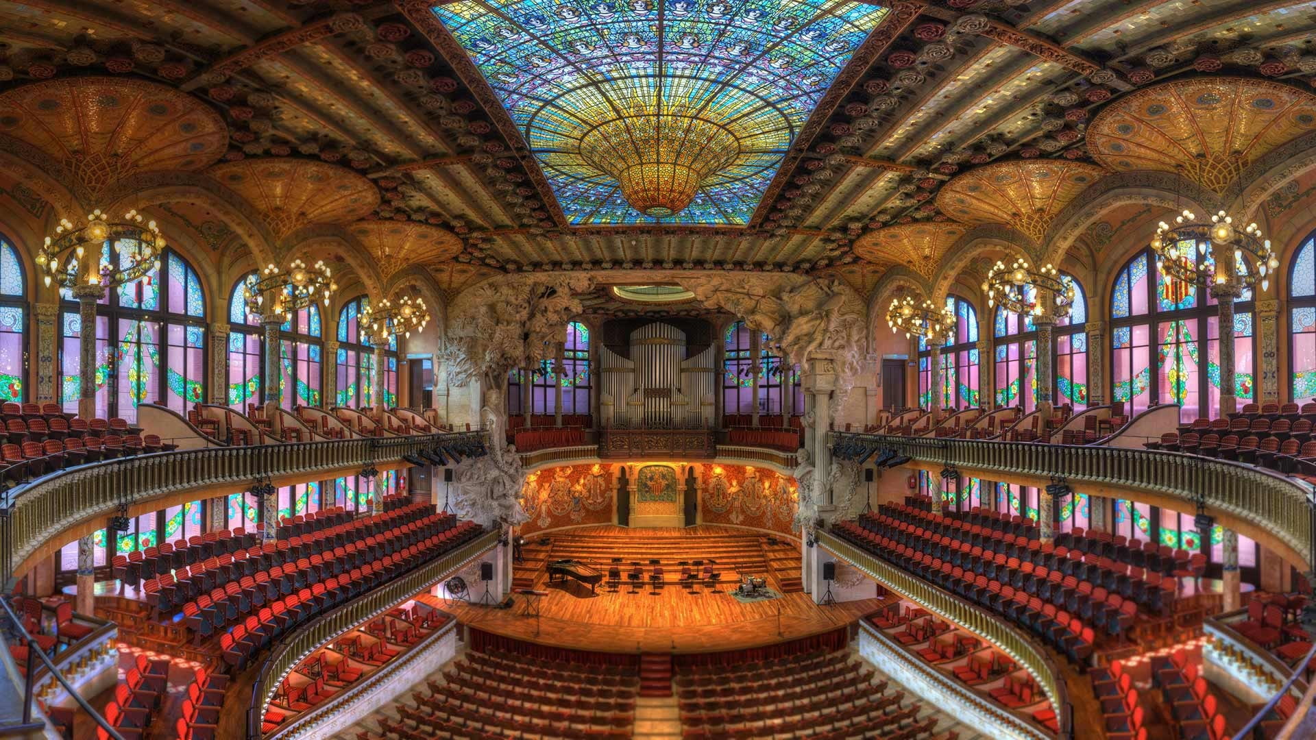 lighting equipment, travel, spain, history, city, 1080P, d, ceiling, illuminated, arts culture and entertainment, religion, hall, travel destinations, HD Wallpaper
