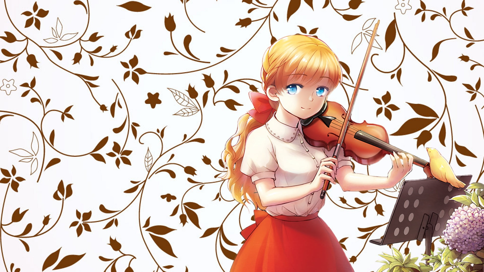 one person, portrait, lifestyles, blond hair, real people, front view, three quarter length, indoors, anime, 1080P, orchestra, representation, innocence, HD Wallpaper