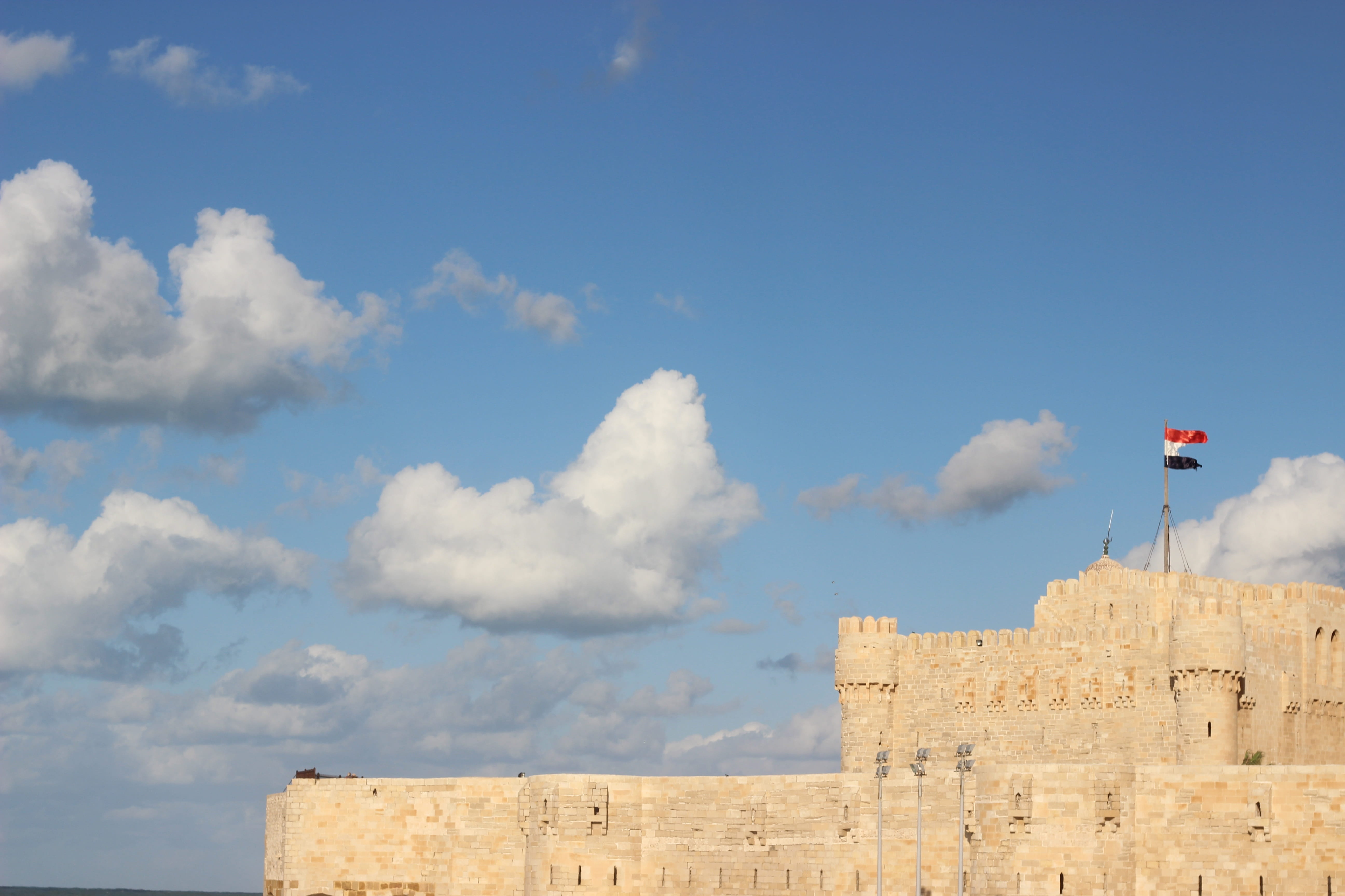 old, alexandria, castle, monument, fort, cairo, fortress, cloud - sky, outdoors, blue, architecture, mountain architecture, ancient, alex, sunlight, gothic, HD Wallpaper