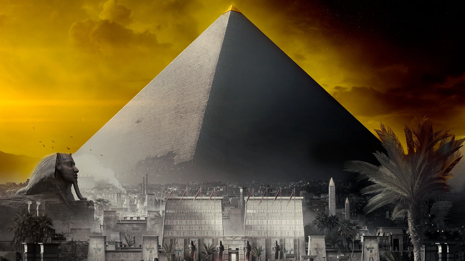 statue, sky, cloud - sky, Assassins Creed: Origins, the past, digital composite, architecture, built structure, no people, antique, art and craft, city, HD Wallpaper