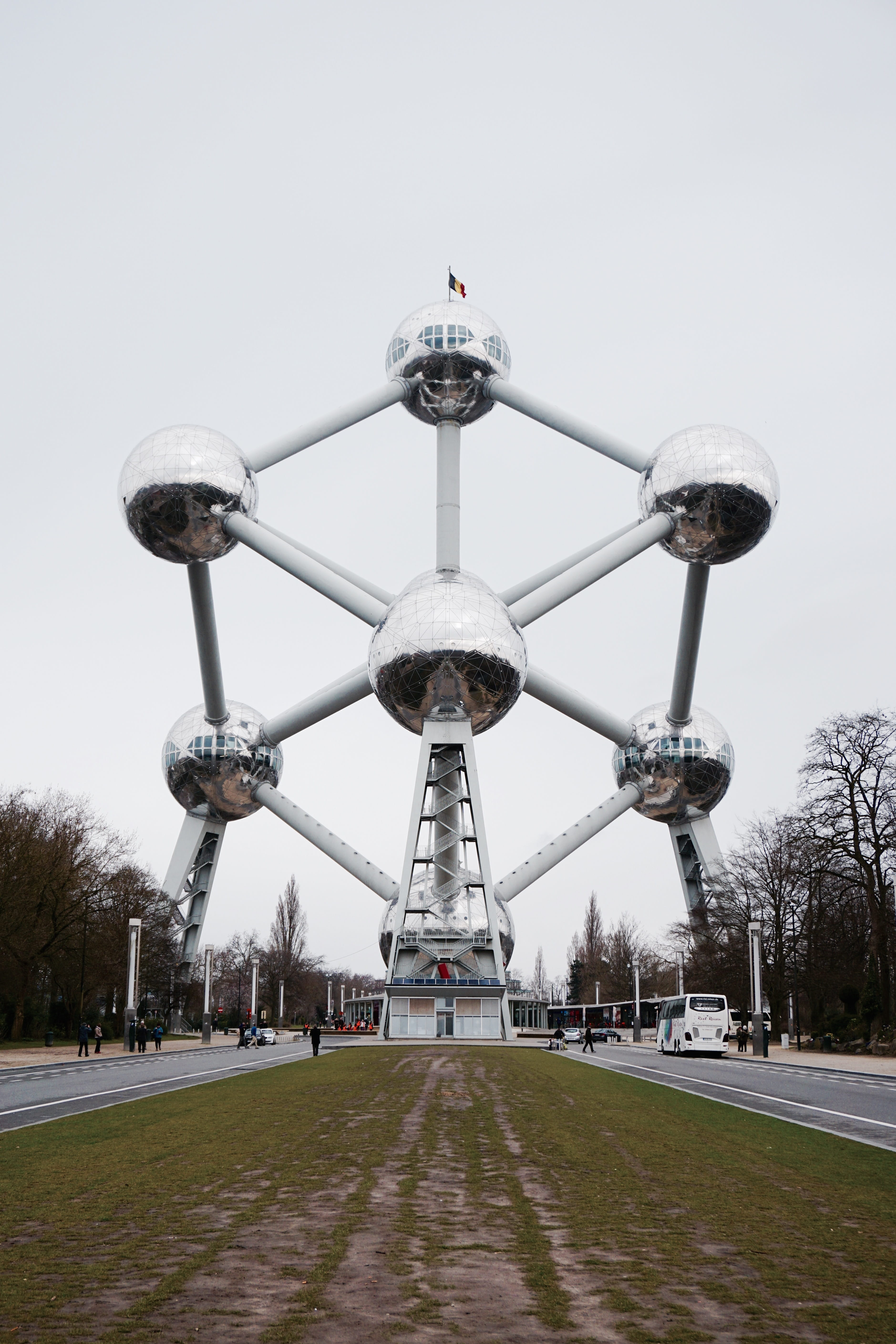 outdoors, day, Atomium, clear sky, WorldS Fair, cold temperature, winter, 5K, plant, architecture, nature, andré waterkeyn, tall - high, field, transportation, Phone HD Wallpaper
