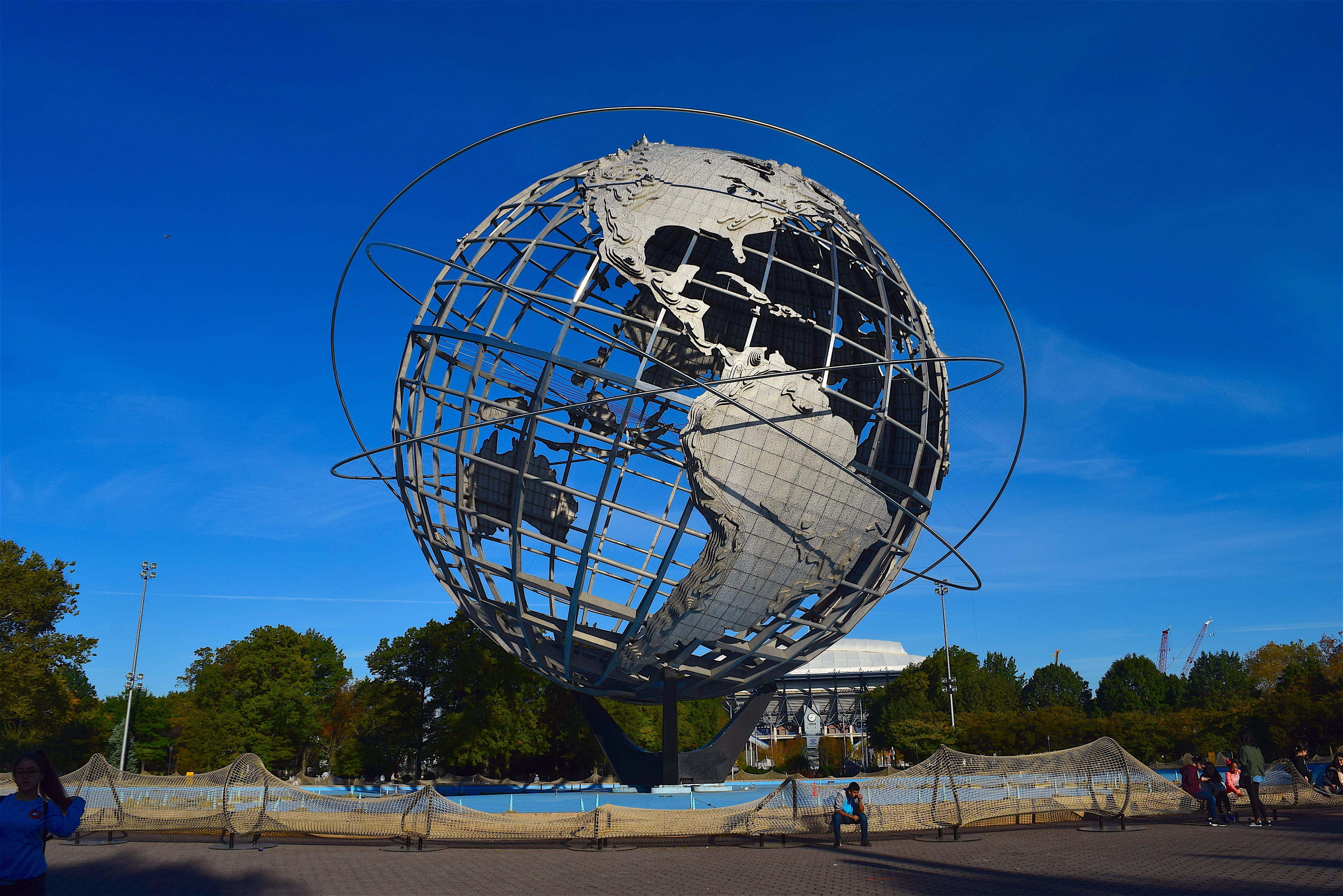 nyc, cloud - sky, travel destinations, city, 4K, blue, planet earth, day, built structure, ball, material, architecture, model, texture, circle, metal, HD Wallpaper