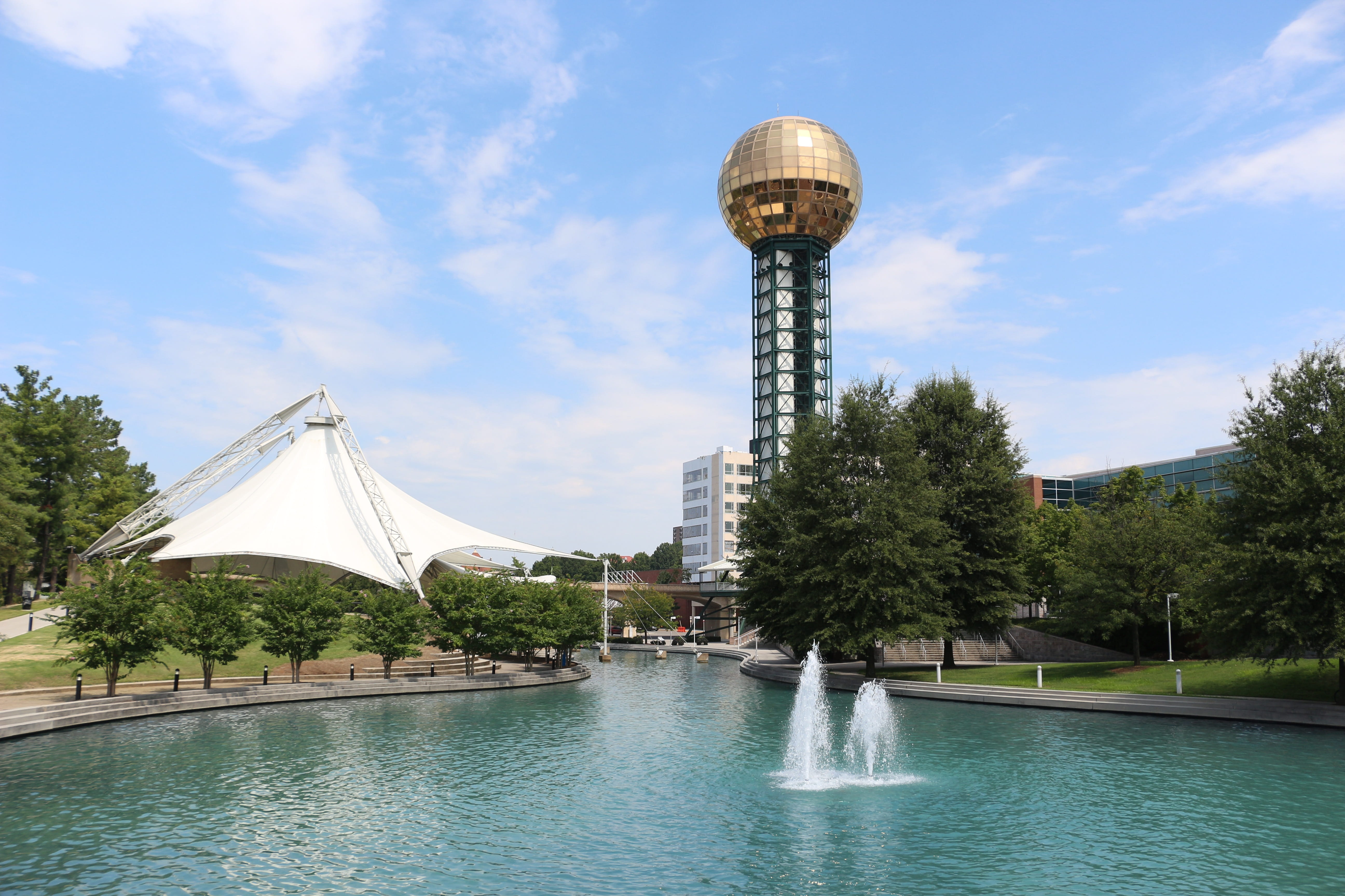 tennessee, building exterior, landscape, outdoor theatre, worlds fair, tree, destination, famous, plant, built structure, connection, cloud - sky, landmark, HD Wallpaper
