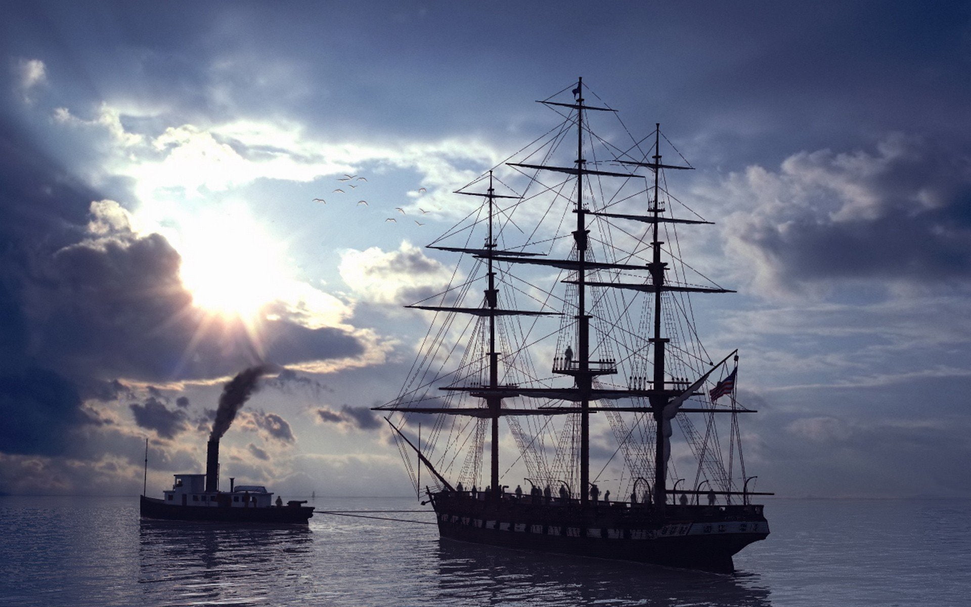 1080P, steam, ships, ship, sailing, sail, sails, HD Wallpaper