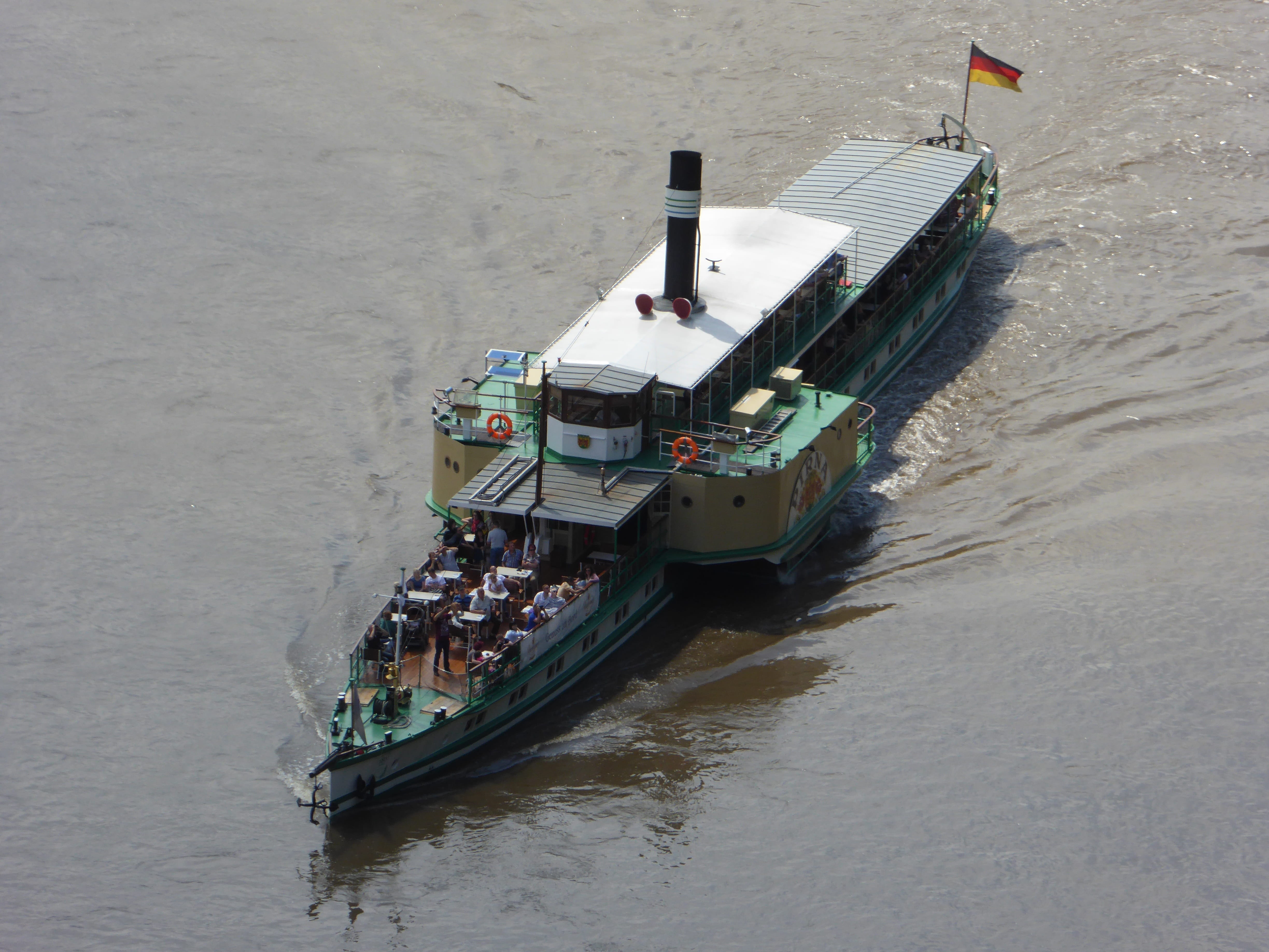 Ship, high angle view, sea, steam navigation, day, transportation, ship, shipping, freight transportation, pd pirna, nature, 4K, flag, outdoors, Pirna, HD Wallpaper