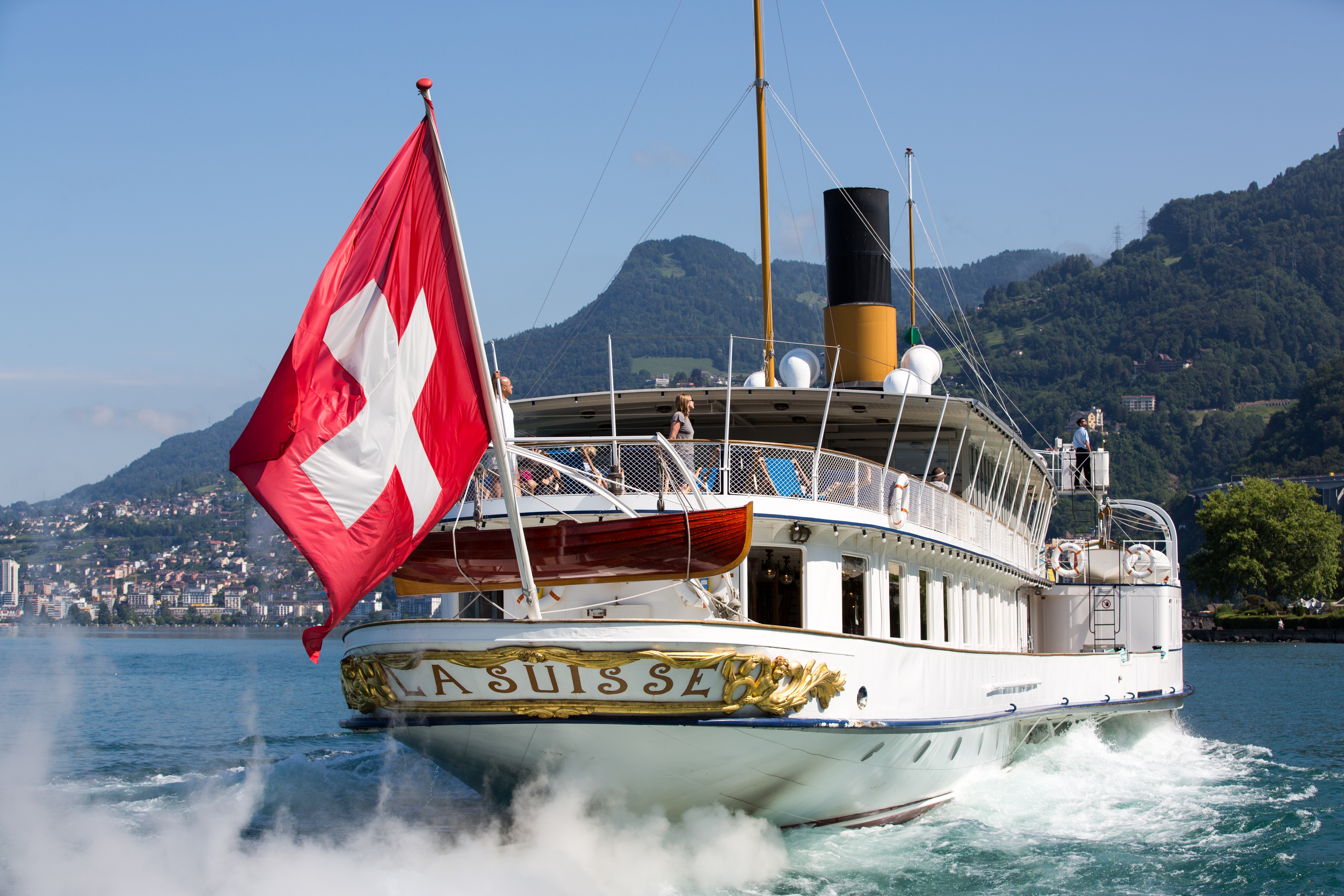 boat, mountain, blue, paddle steamers, switzerland, paddle steamer, yachting, motion, sailboat, luxury, tourist, beautiful steam ship, transportation, sky, HD Wallpaper