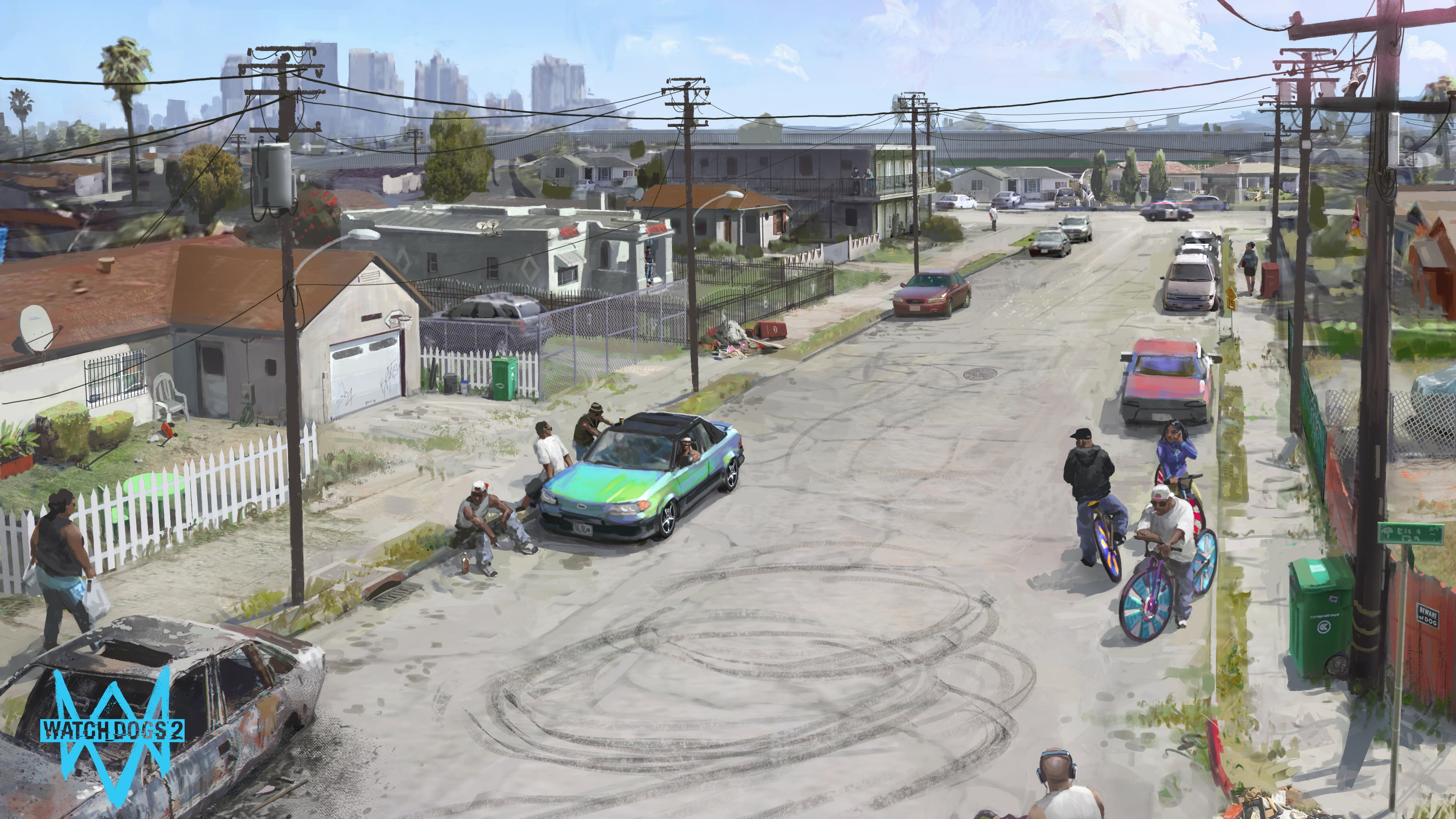 Watch_Dogs 2, car, convertible, coupe, video games, nature, architecture, Watch_Dogs, land vehicle, women, high angle view, incidental people, group of people, HD Wallpaper
