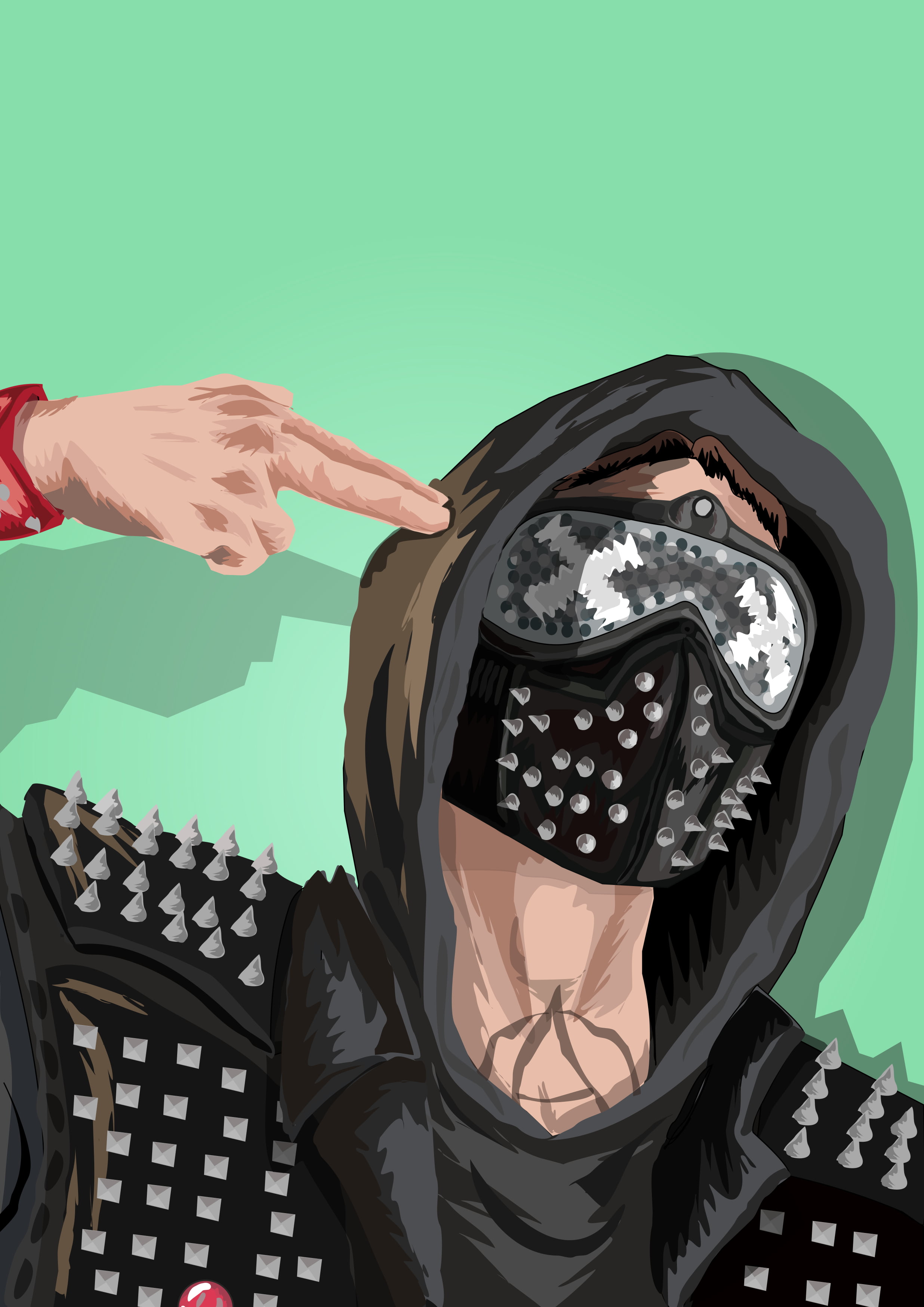 Watch_Dogs 2, 2K, video games, mask, Video Game Art, digital art, simple background, green background, Phone HD Wallpaper