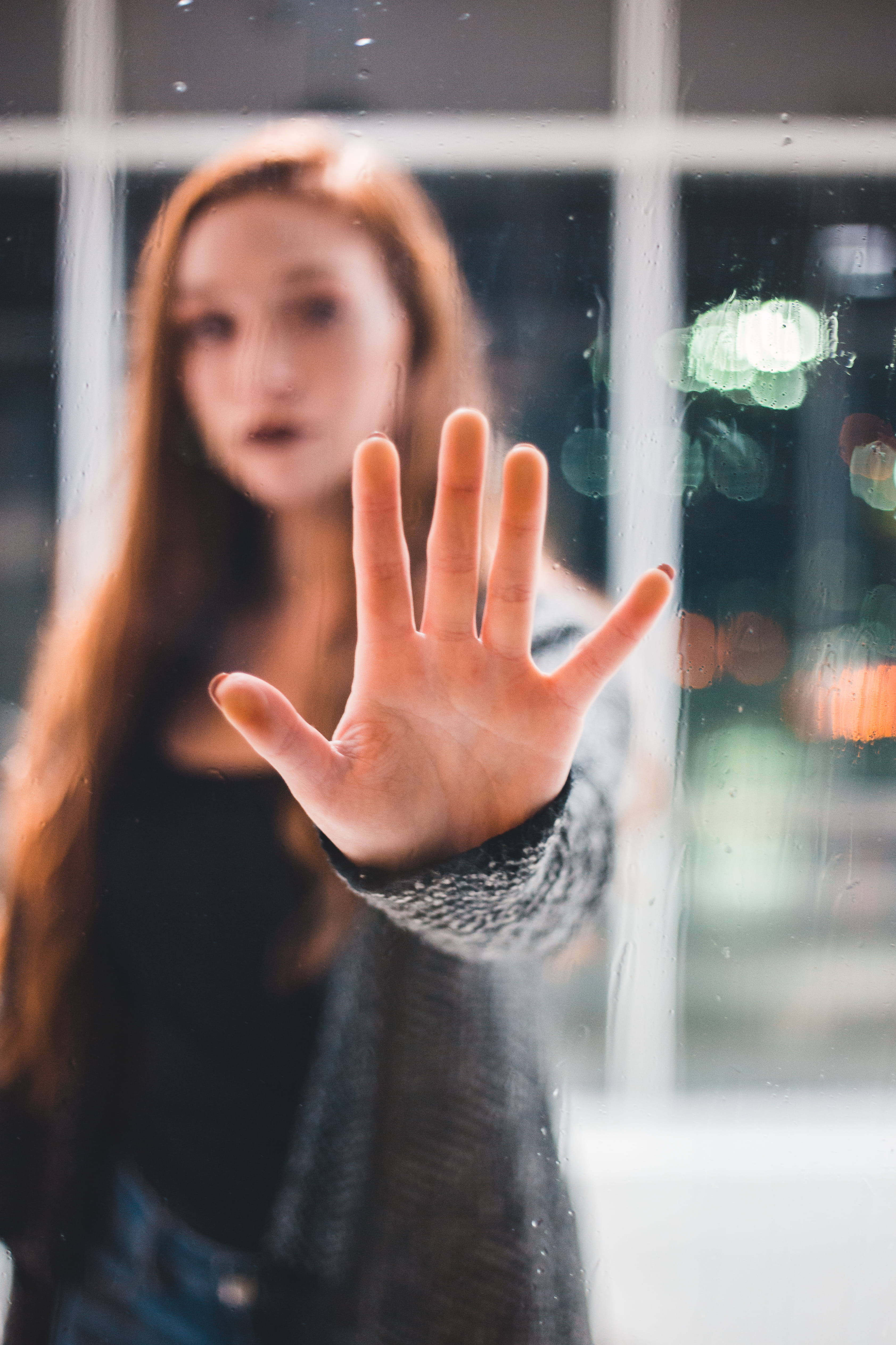 stop gesture, indoors, young adult, real people, portrait, hand, transparent, front view, adult, photography, rain, one person, glass - material, palm, Phone HD Wallpaper