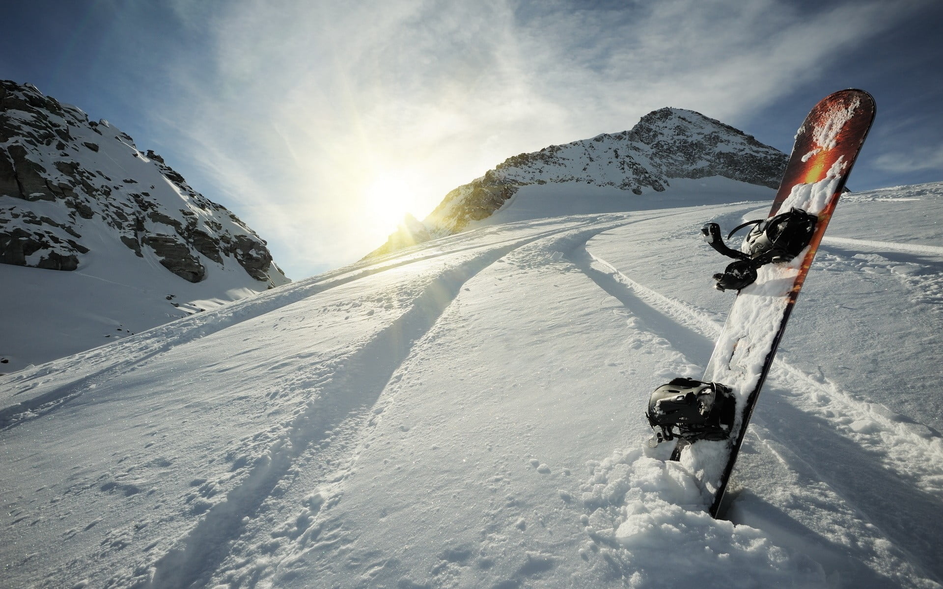 adventure, white color, nature, cold temperature, brown, mountain, scenics - nature, sunlight, snowboard, mountains, mountain range, non-urban scene, day, HD Wallpaper