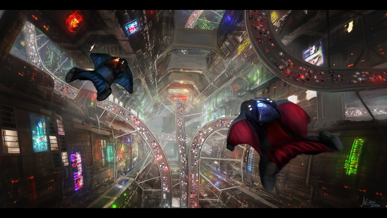 transfer print, group of people, 720P, red, blue, incidental people, building exterior, wingsuit, digital composite, real people, futuristic, women, adult, HD Wallpaper