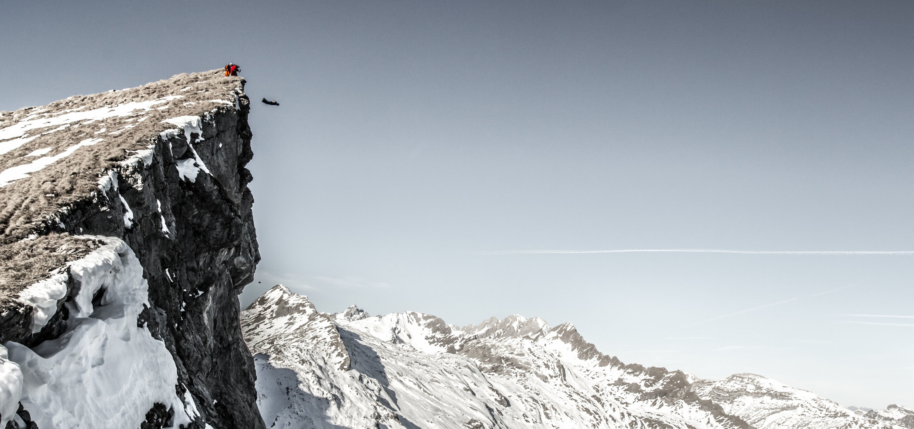 adventure, beauty in nature, mountain, wingsuits, conquering adversity, environment, outdoors, winter, sport, mountain peak, snow, day, mountain climbing, HD Wallpaper