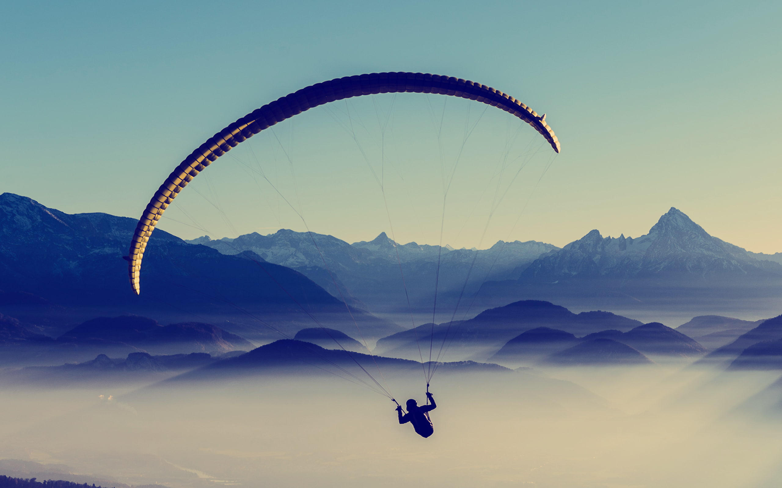 mountains, paragliding, photography, landscape, 2K, nature, HD Wallpaper