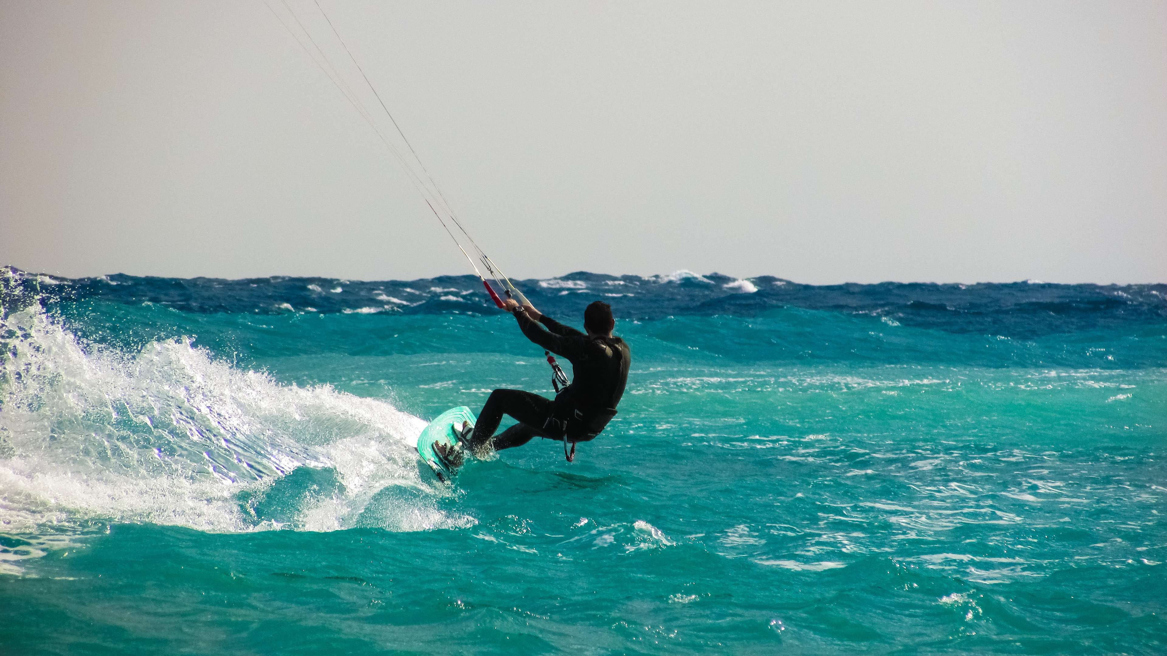 sport, activity, dom, horizon over water, sky, freedom, skill, leisure, fun, water, motion, sea, kiteboarding, wave, 4K, wind, board, action, speed, extreme, HD Wallpaper