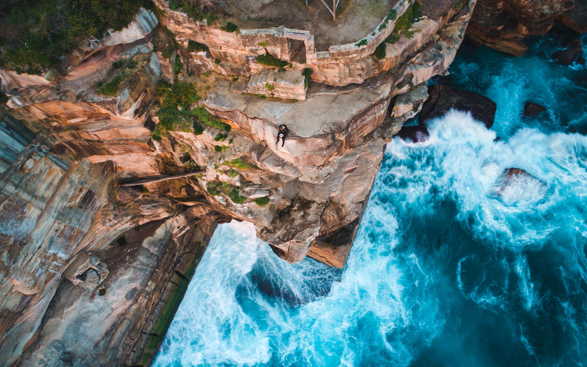 eroded, birds eye view, outdoors, solid, waves, land, power in nature, idyllic, water, non-urban scene, nature, cliff, geology, scenics - nature, trees, HD Wallpaper