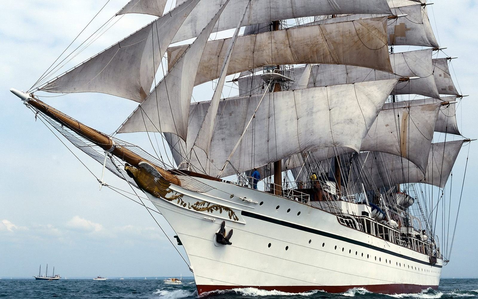 mode of transportation, sea, cloud - sky, rigging, travel, luxury, yacht, sailing ship, day, sky, nautical vessel, sailing, ship, pole, 720P, water, outdoors, HD Wallpaper