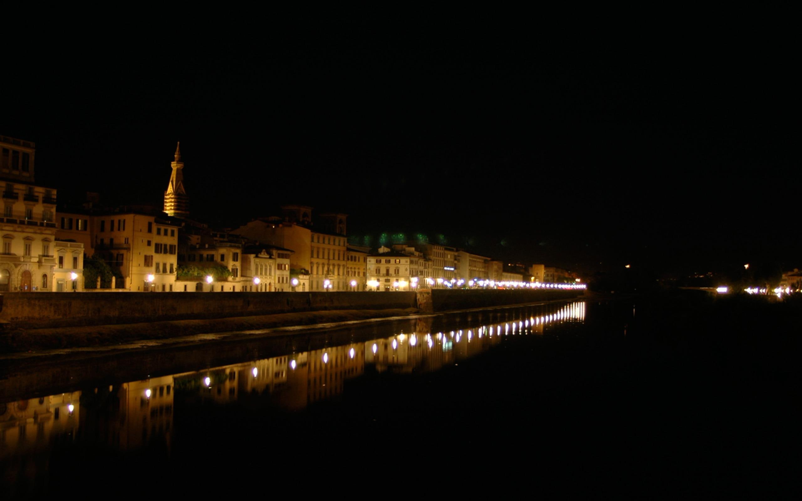 2K, ancient, lights, arno, animals, river, architecture, night, town, reflection, florence, HD Wallpaper