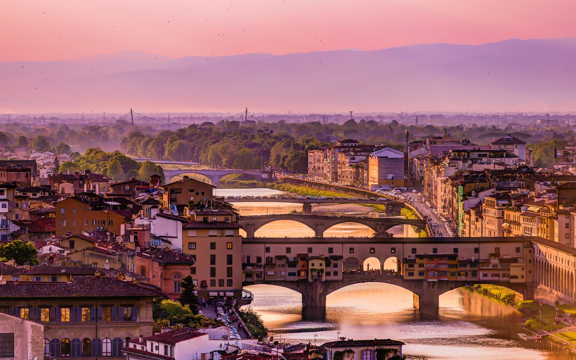 1080P, Bridge, Italy, Dusk, Houses, Arno, River, Florence, HD Wallpaper