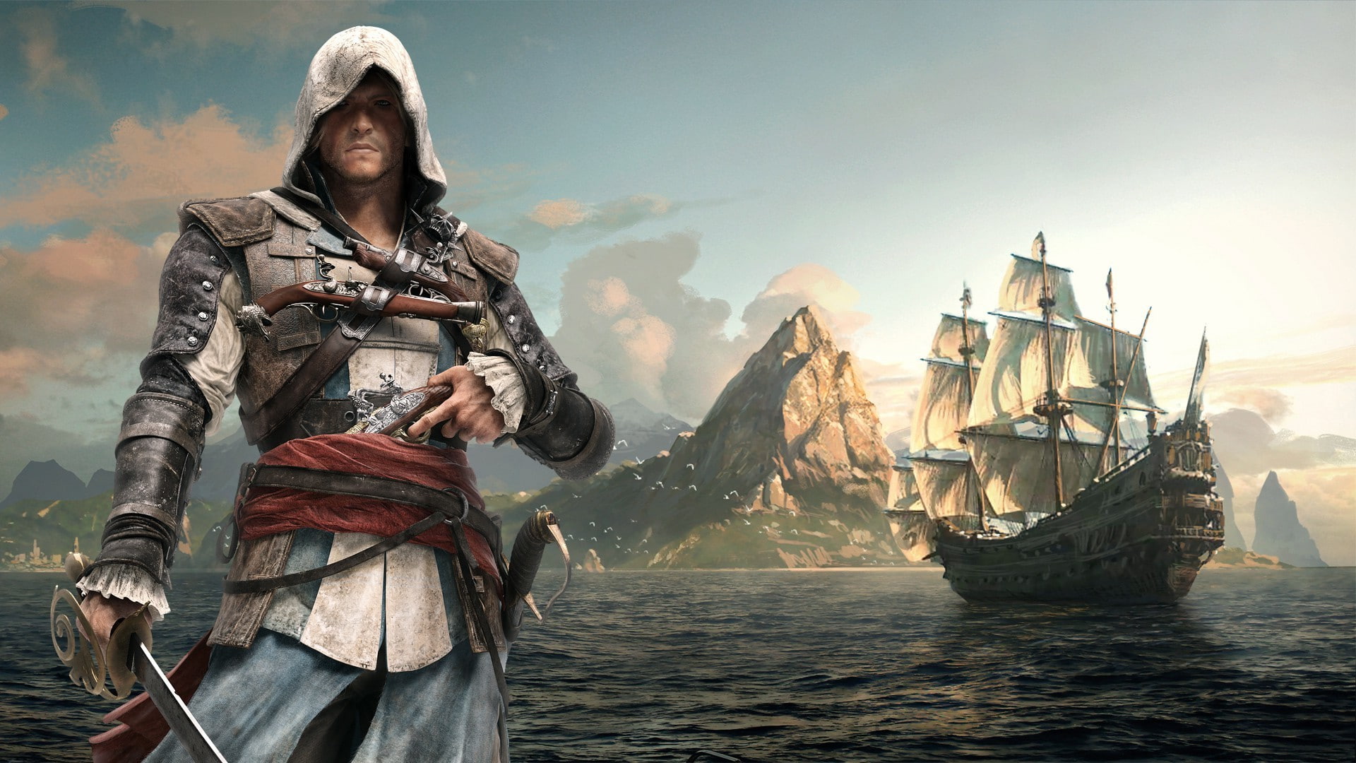 painted, painted image, craft, sword, the past, courage, art and craft, architecture, 1080P, weapon, fantasy, nature, sky, ship, nautical vessel, clothing, HD Wallpaper