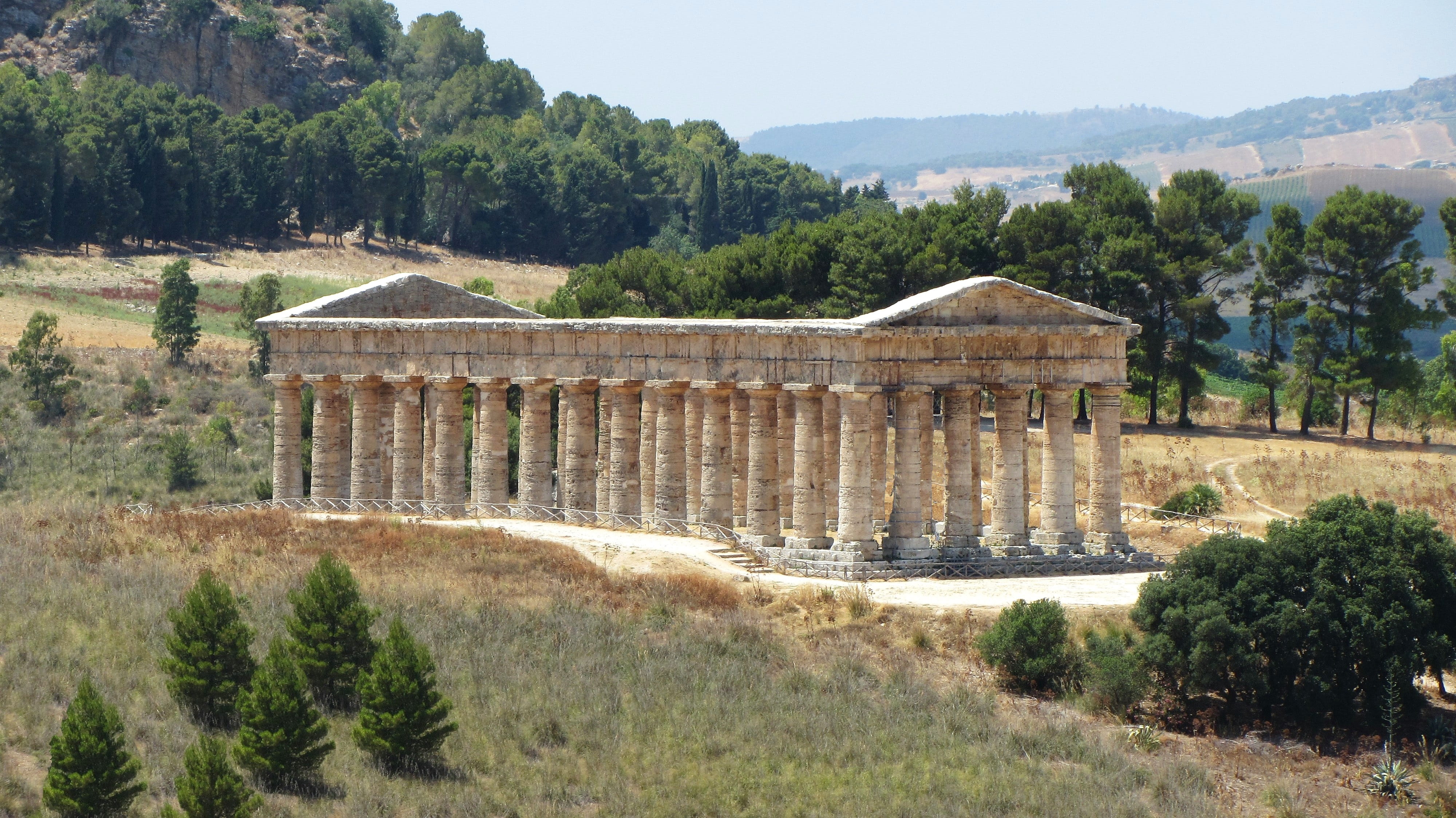 archaeology, bridge, tree, segesta, travel destinations, travel, growth, mountain, no people, old ruin, sanctuary, arch bridge, the past, bridge - man made structure, HD Wallpaper
