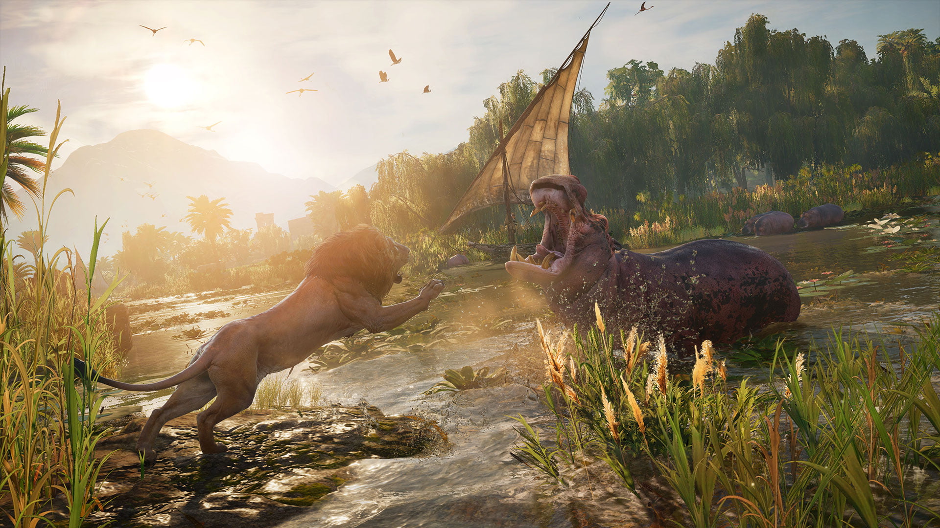 day, tree, mammal, animal, animal themes, animals in the wild, sunlight, no people, pets, two animals, Assassins Creed: Origins, group of animals, animal wildlife, HD Wallpaper